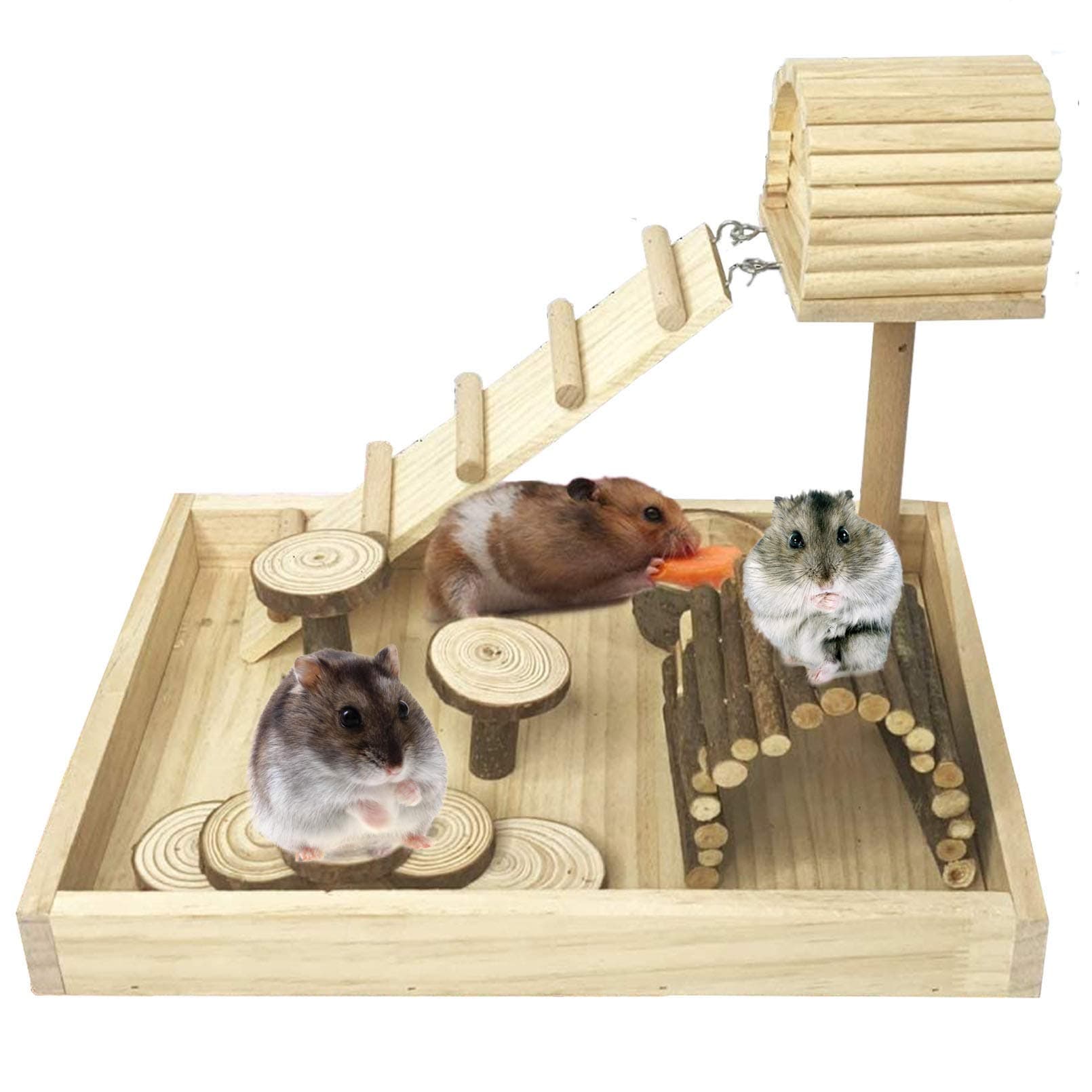 Hamiledyi Hamster Climbing Platform, Gerbil Activity System Hideout, Dwarf Hamsters Hidden Ladder Chew Toys, Small Pets Wooden Bowl for Hamster Gerbile