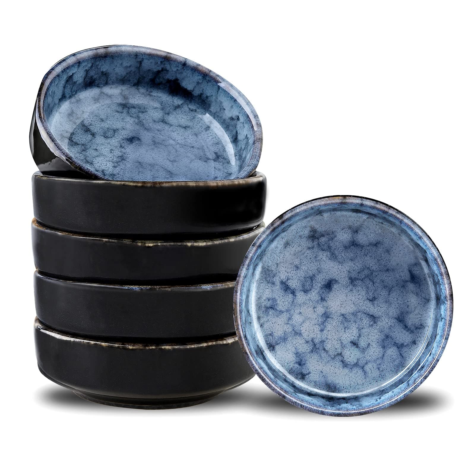 uniideaCeramic Side Dishes Set of 6, 3.5 Inch Porcelain Seasoning Bowl Soy Dipping Sauce Dishes Retro Glazed Ceramic Style Marble