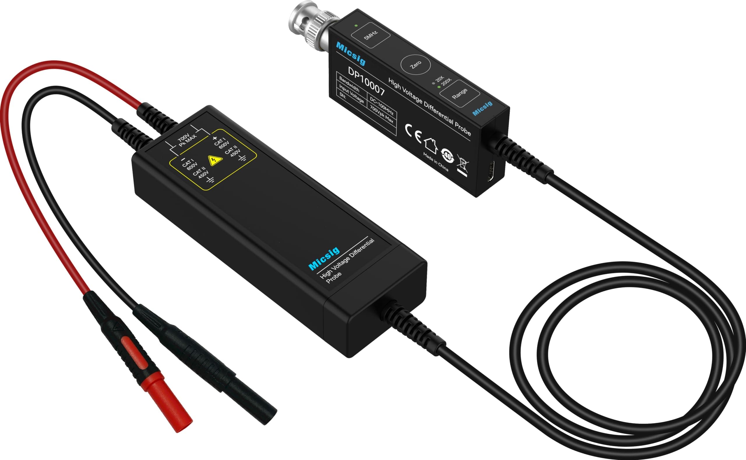 700V 100MHz High Voltage Differential Probe kit 3.5ns Rise Time 10X/100X Attenuation Rate Oscilloscope Probe Kit Accessory DP10007