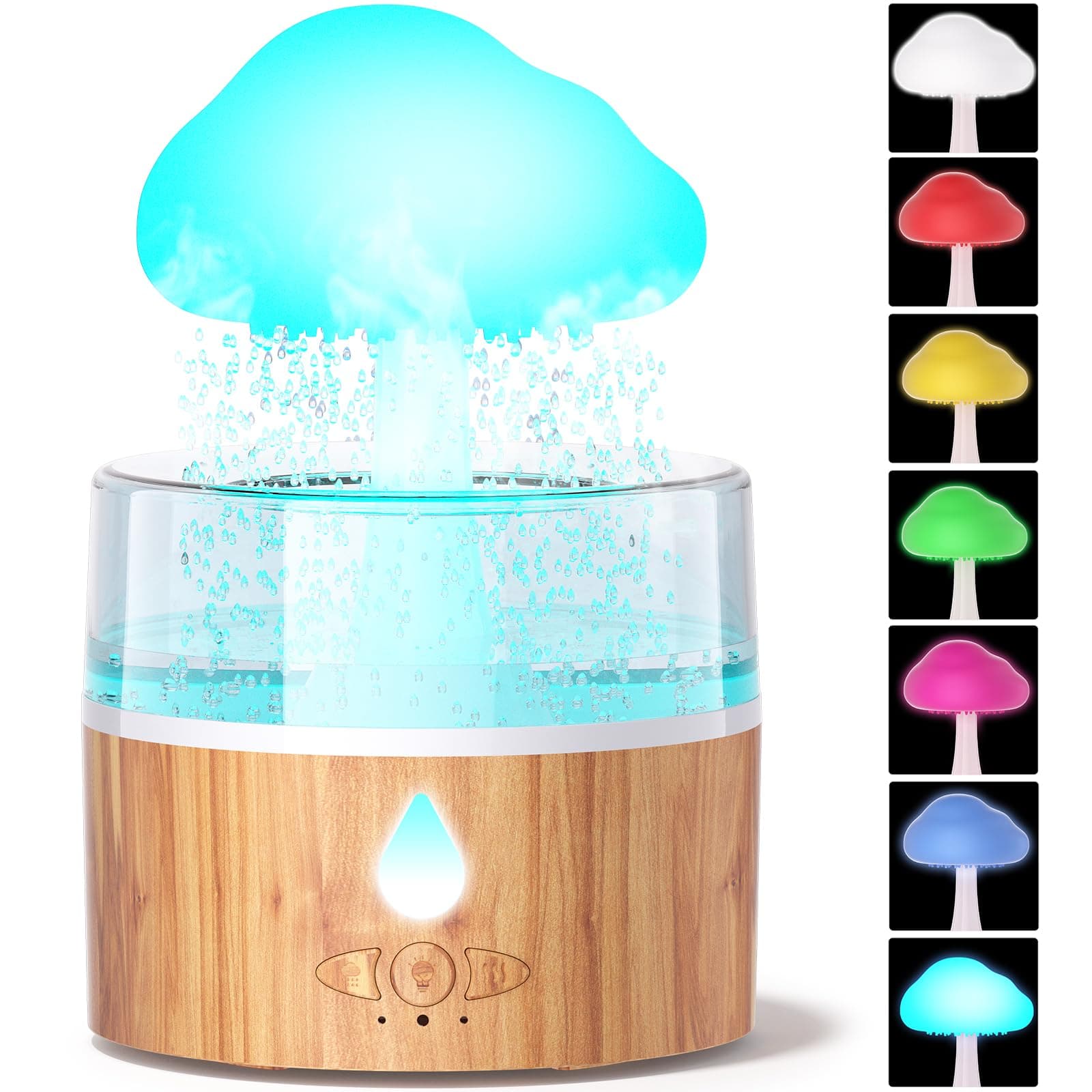 Cloud Humidifier Rain Water Drip 260ML Mushroom Cloud Diffuser Rain Aromatherapy Essential Oil Diffuser Rain Drop Humidifier with 7 Colors Night Lights for Sleeping Relaxing Desk