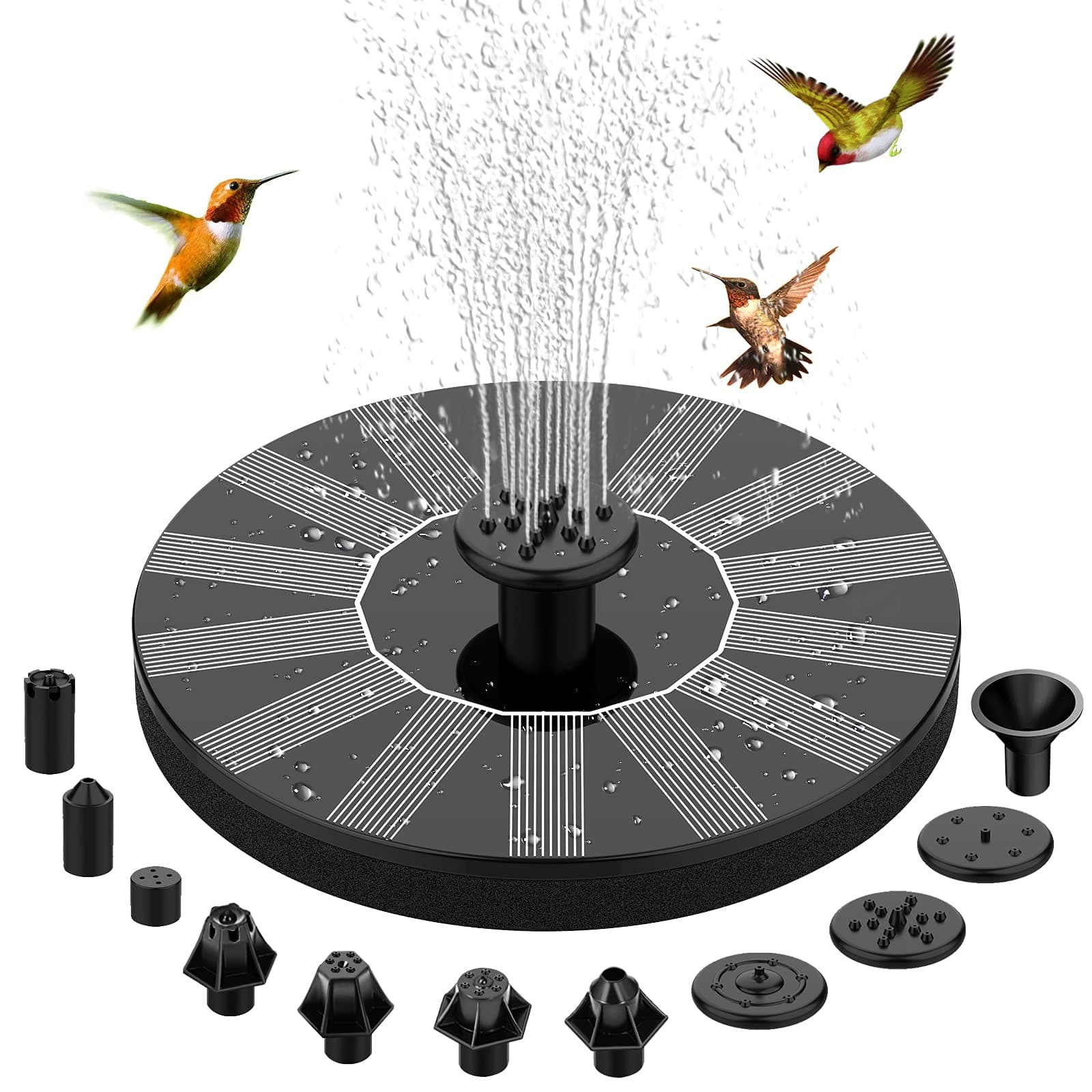 BHY Solar Fountain - Upgraded Solar Fountain Water Pump, Free Standing Floating Solar Powered Fountain Pump Bird Bath Fountains with 10 Nozzles, for Bird Bath, Pond, Pool, Outdoor, Garden