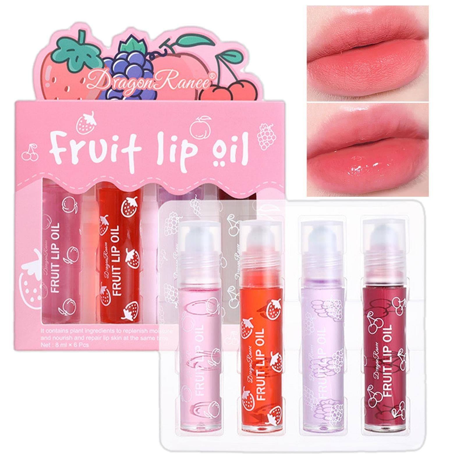 Lip Glow Oil | Lip Oils for Women | Fruit Flavor Lip Gloss Fruity Roll On Lip Gloss Colorless Lip Fruit Gloss for Women Girls, Roll-On Lip Gloss Set Yyss