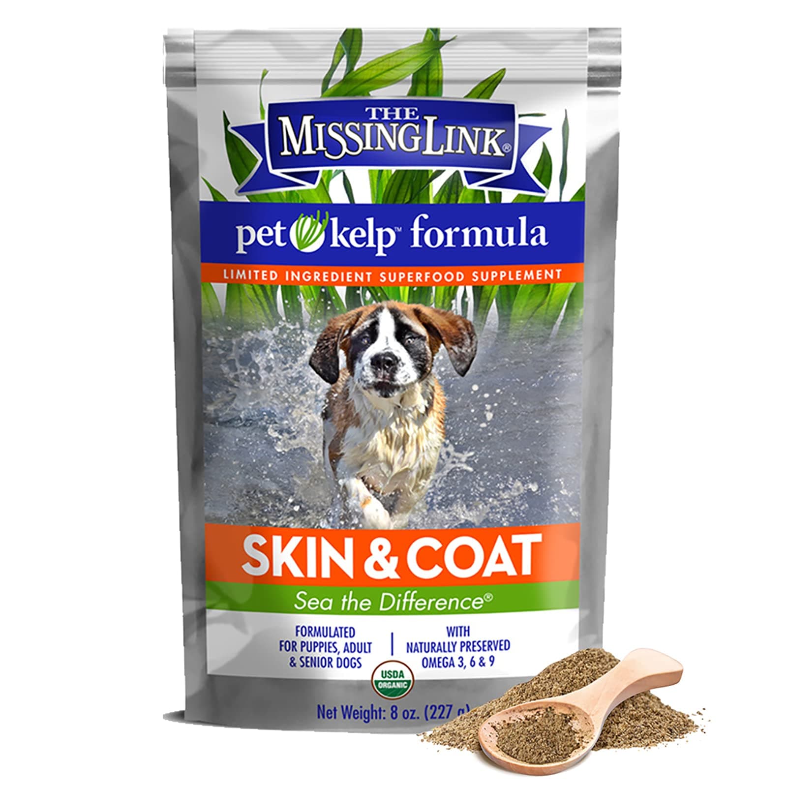 Pet Kelp Canine Skin & Coat 8oz Superfood Powdered Supplement, Organic & Limited Ingredient Formula for Dogs