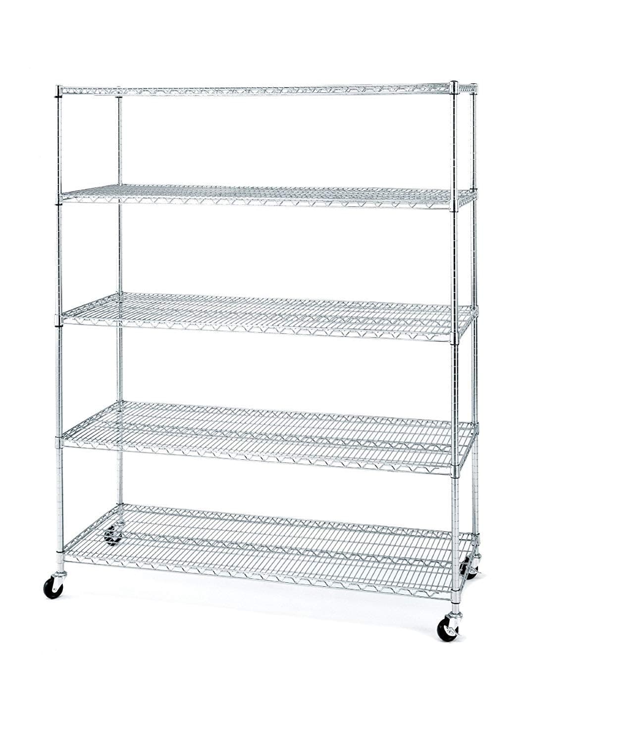UltraDurable MEGA Rack Commercial-Grade 5-Tier NSF-Certified Steel Wire Shelving with Wheels, 60" W x 24" D x 72" H, Chrome
