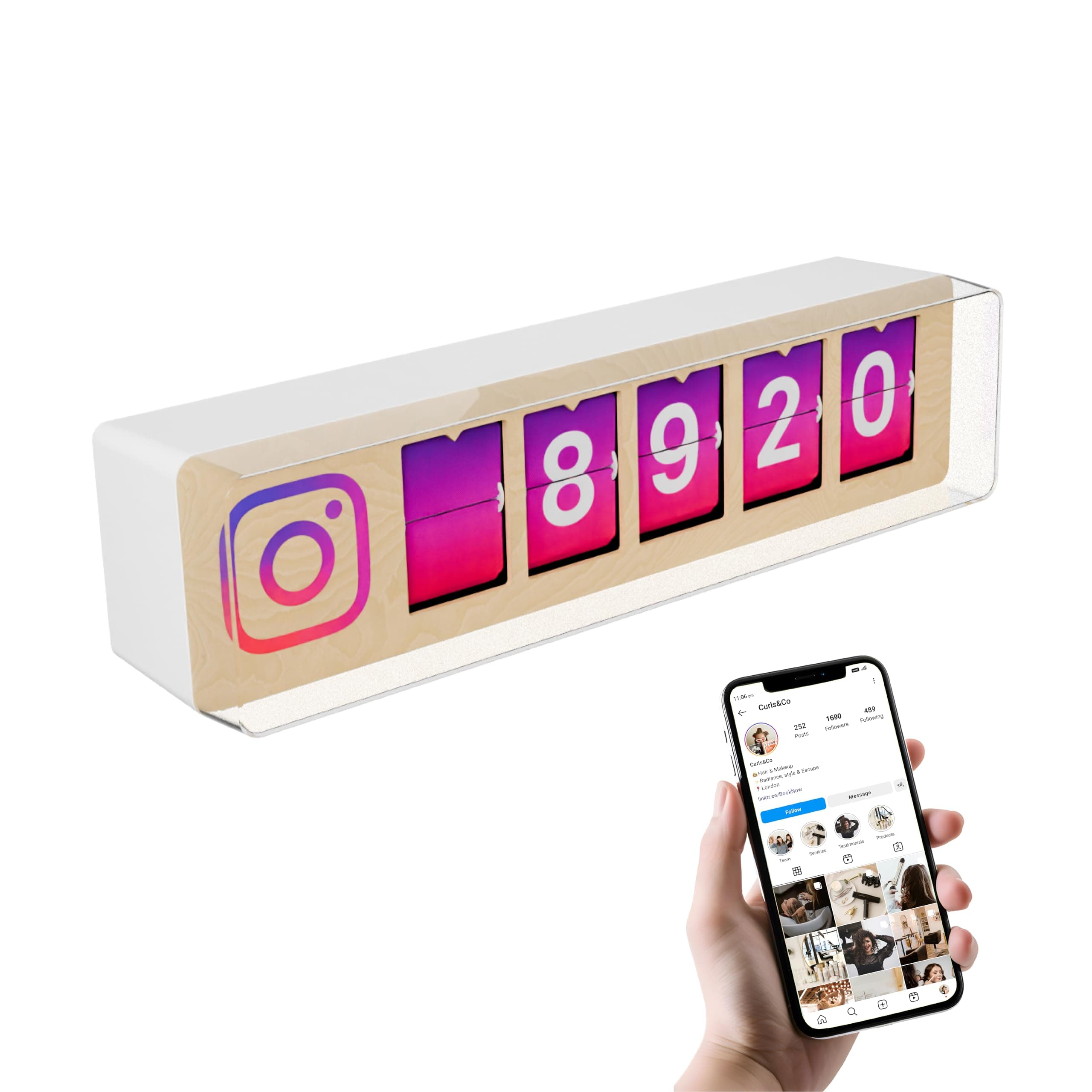 Instagram Follower Counter - Physical Device Connected to Your Business Social Networks in Real Time - Interactive Display - Awareness and Loyalty Booster - Wi-Fi & Hotspot (Purple, 5 Digits)