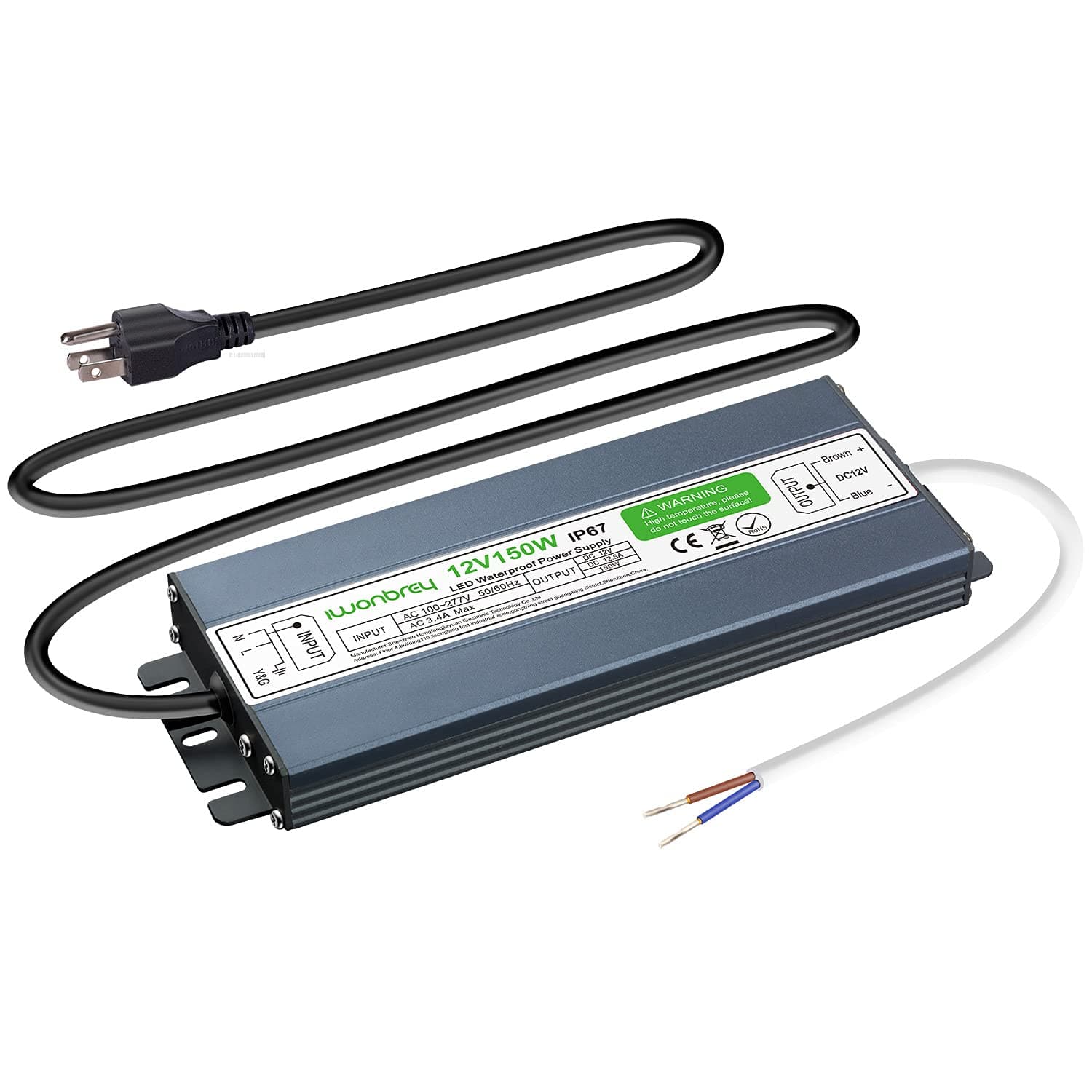 LED Driver 150 Watts Waterproof IP67 AC 110-260V to 12V 12.5A Low Voltage Transformer Outdoor Ultra Thin Power Supply Adapter for LED Strip,Landscape Lighting Project, and Any 12V LED Lights