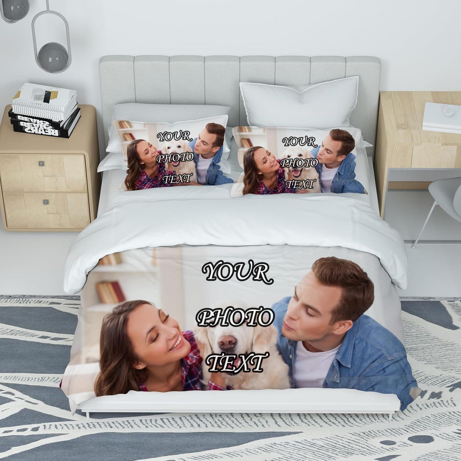 Personalised Bedding Set - Custom Photo and Text Duvet Cover & Pillowcase Set, Soft & Skin-Friendly, Size for Single, Double, King, Super King