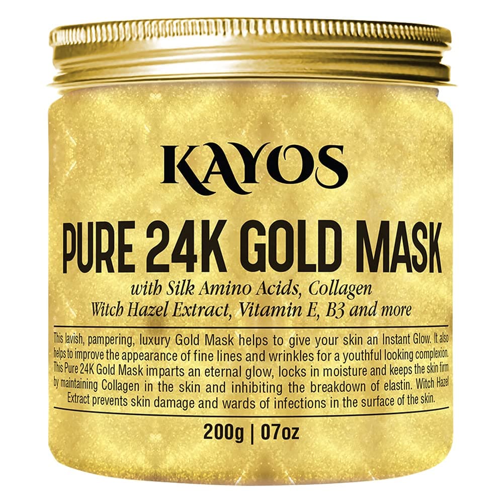24K Gold Facial Mask (Collagen, Silk Amino Acids, Vitamin E) Instant Glow, Fine Lines, Anti Aging Mask Facial Cream - 200g