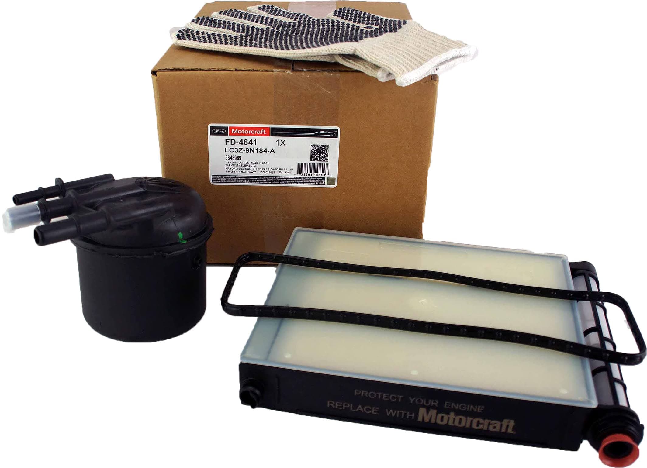 OverstockDirect Genuine OEM FD4641 Fuel Filter Kit (Qty 1) for Select Ford Super Duty 6.7L Power Stroke Diesels LC3Z9N184A 2020-2021.Maintenance Kit Includes 1 Pair Large Grip Dot Gloves AS PICTURED