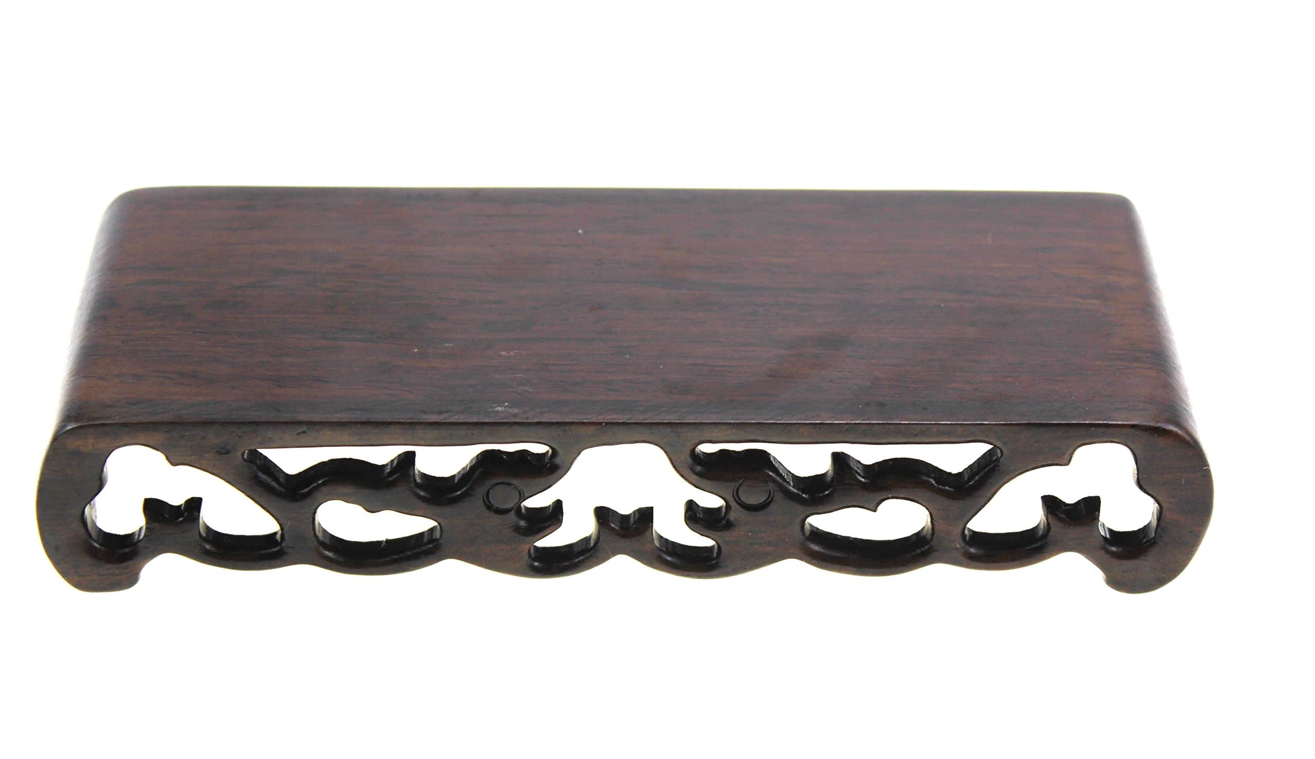 Oriental Furniture Chinese Black Rosewood Solid Mahagony Ebony Wood Display Stand Wooden Base Rectangle Rectangular Shape Pedestal with Carved (S 15cm5.6cm2.8cm)