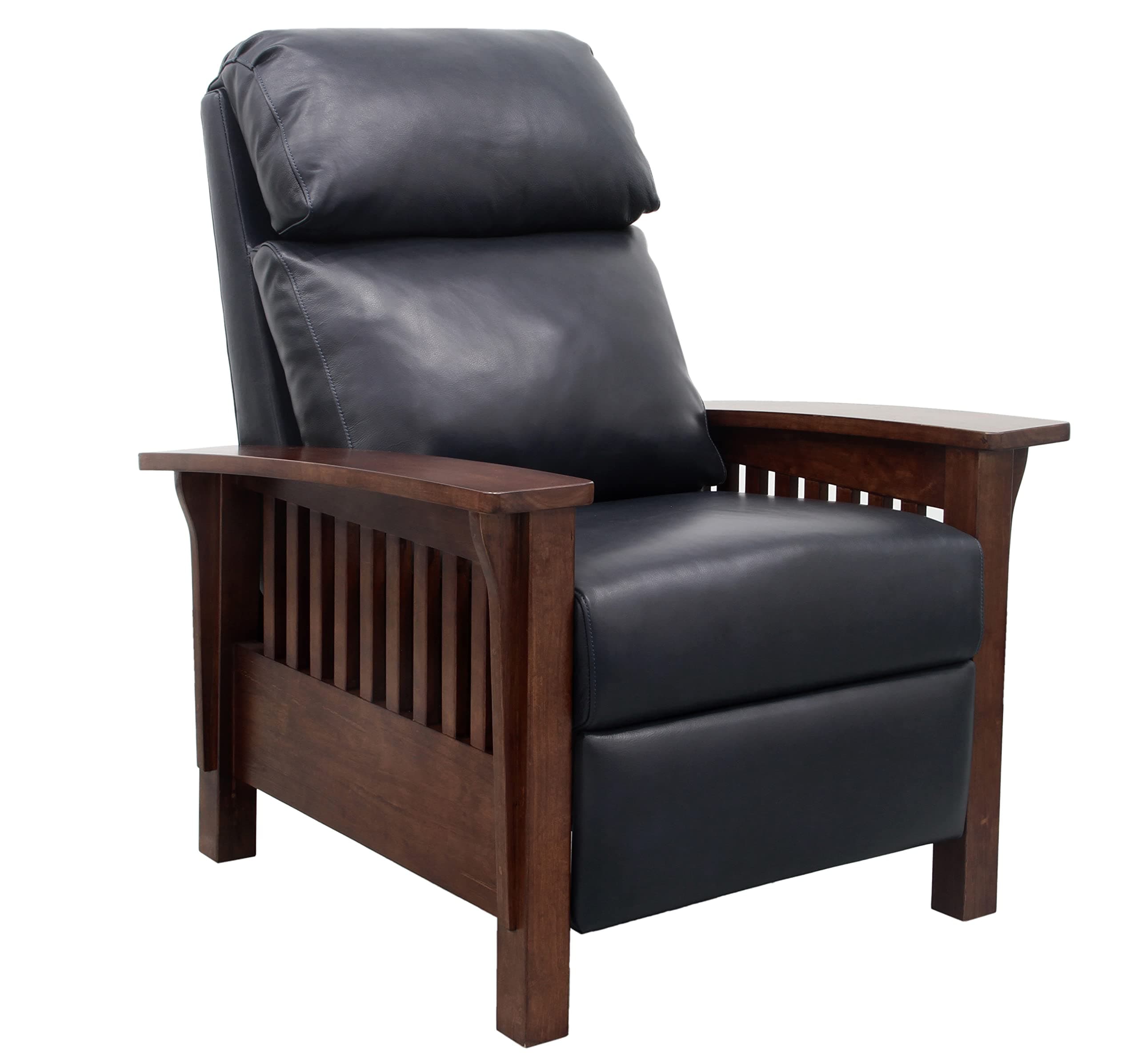 BarcaLoungerMission 7-3323 (Craftsman) All Leather Push Back Manual Recliner Chair - 5700-47 Shoreham Blue All Leather