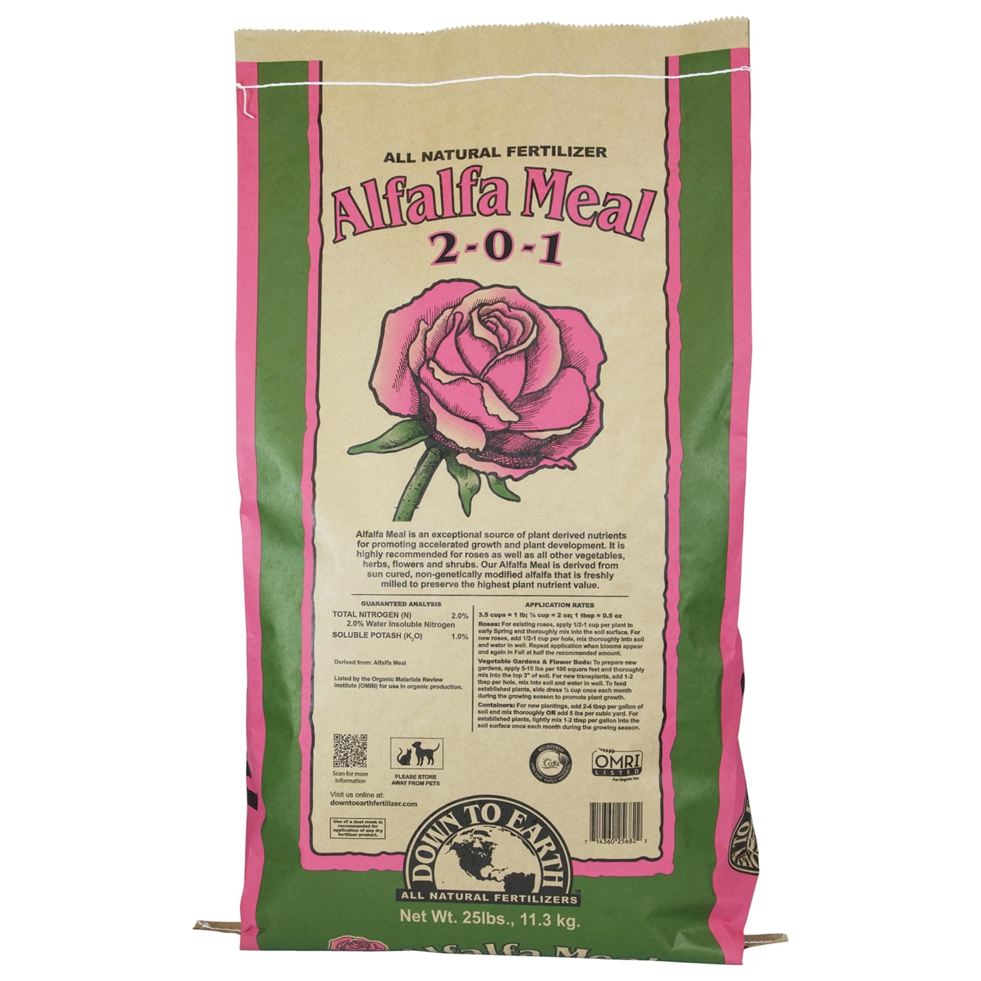 Down To Earth Natural Alfalfa Meal 2.5-0.5-2.5 Fertilizer - 25 pounds.