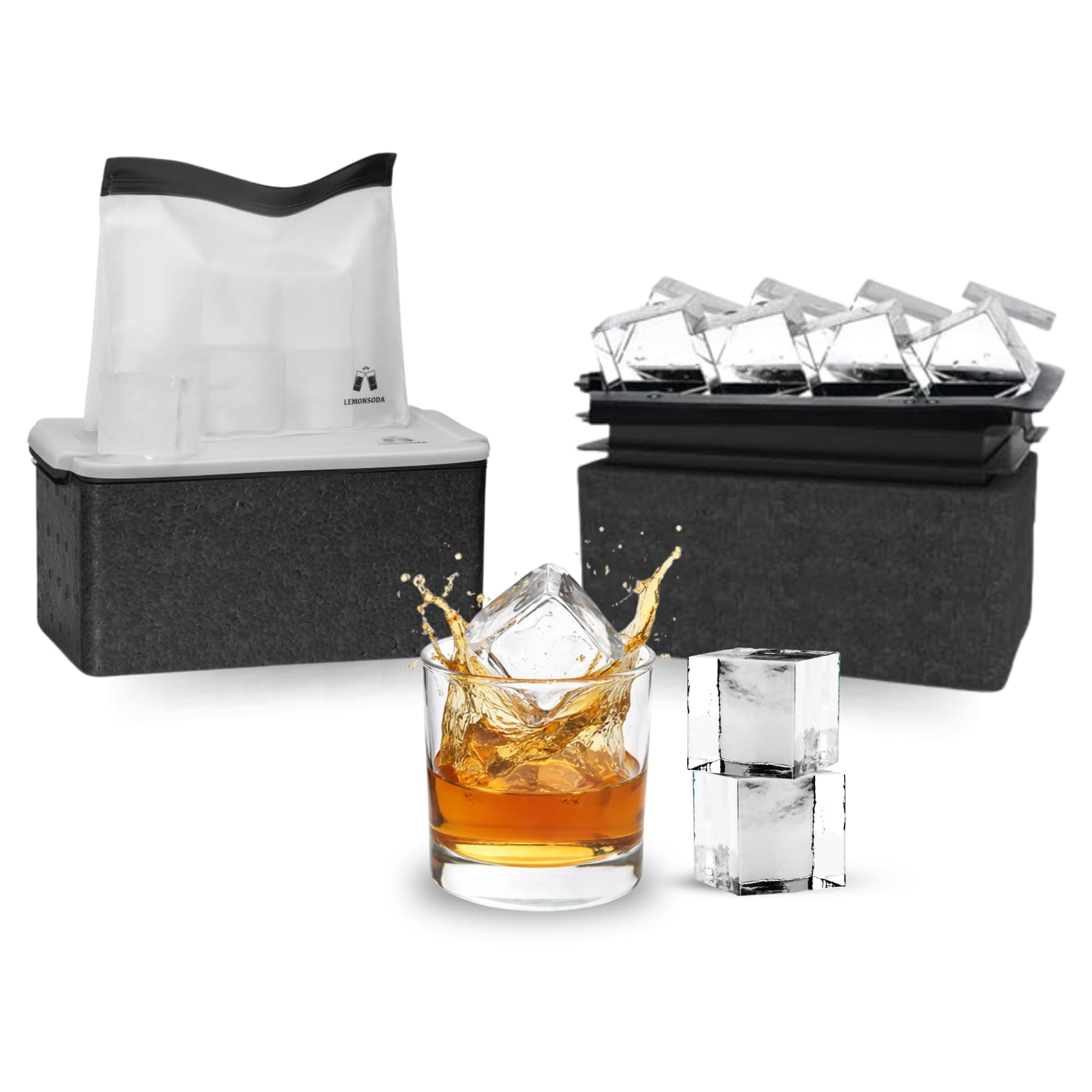 LEMONSODA Crystal Clear Ice Cube Maker Tray - Makes 8 2" Square Ice Cubes Mold for Whiskey, Scotch, and Cocktails - Premium Packaging
