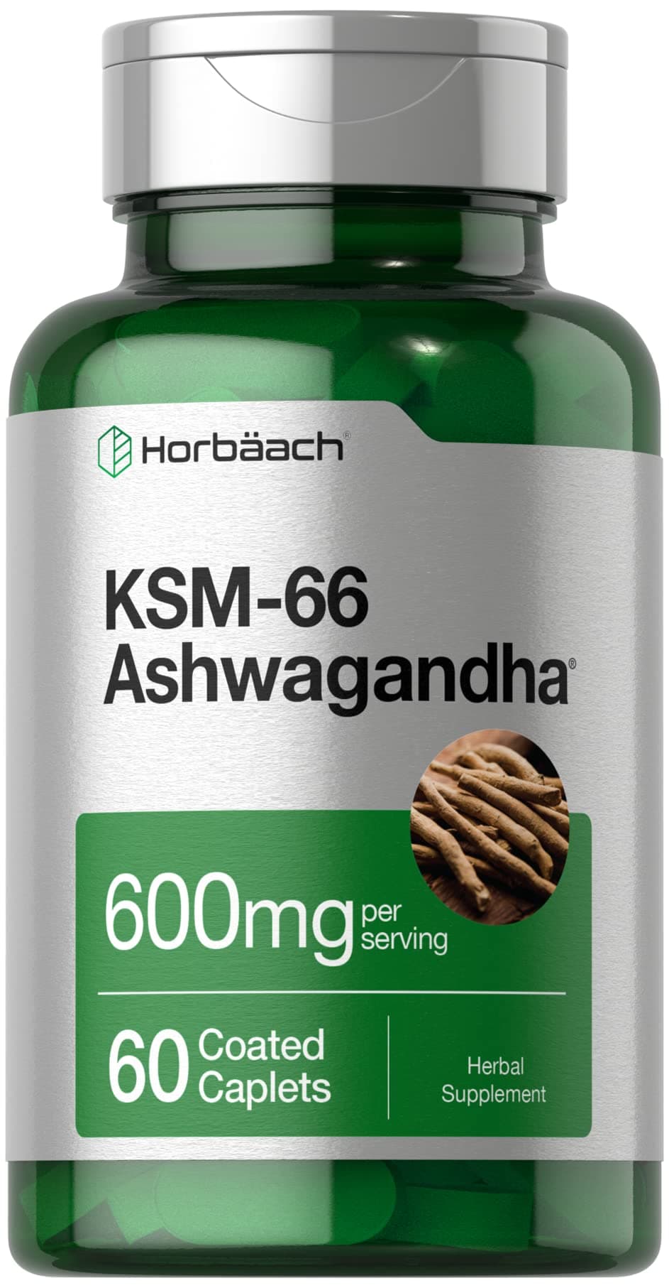 Horbäach KSM-66 Ashwagandha | with L-Theanine | 60 Coated Caplets | Vegan, Non-GMO, Gluten Free Complex Supplement