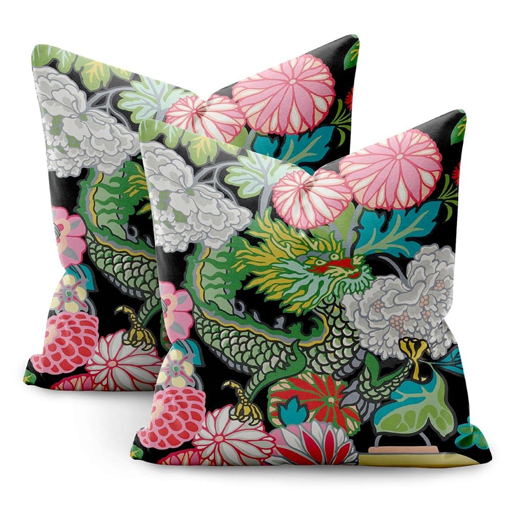 Chinoiserie Animal Dragon Pillow Covers 18x18 Set of 2,Blue and White Pillow Covers Outdoor Decorative Linen Pillow Covers for Couch Bed Sofa Cushion Farmhouse Pillowcases