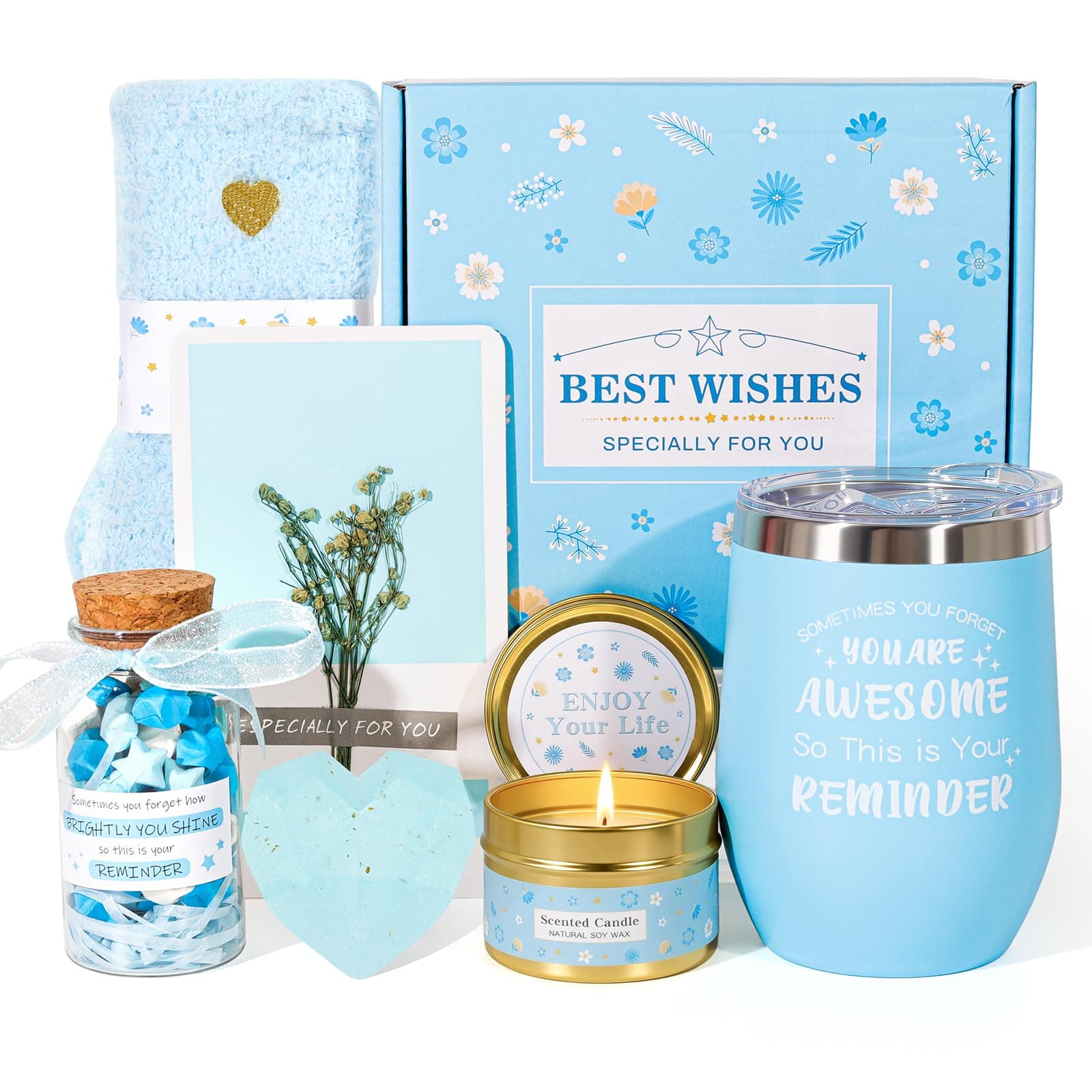 Birthday Gifts for Women,Unique Blue Gifts Basket Ideas for Women Gifts Box for Her Self Care Relaxing Spa Gift Set Birthday Presents Female Friendship Gifts for Best Friend Bestie Girlfriend