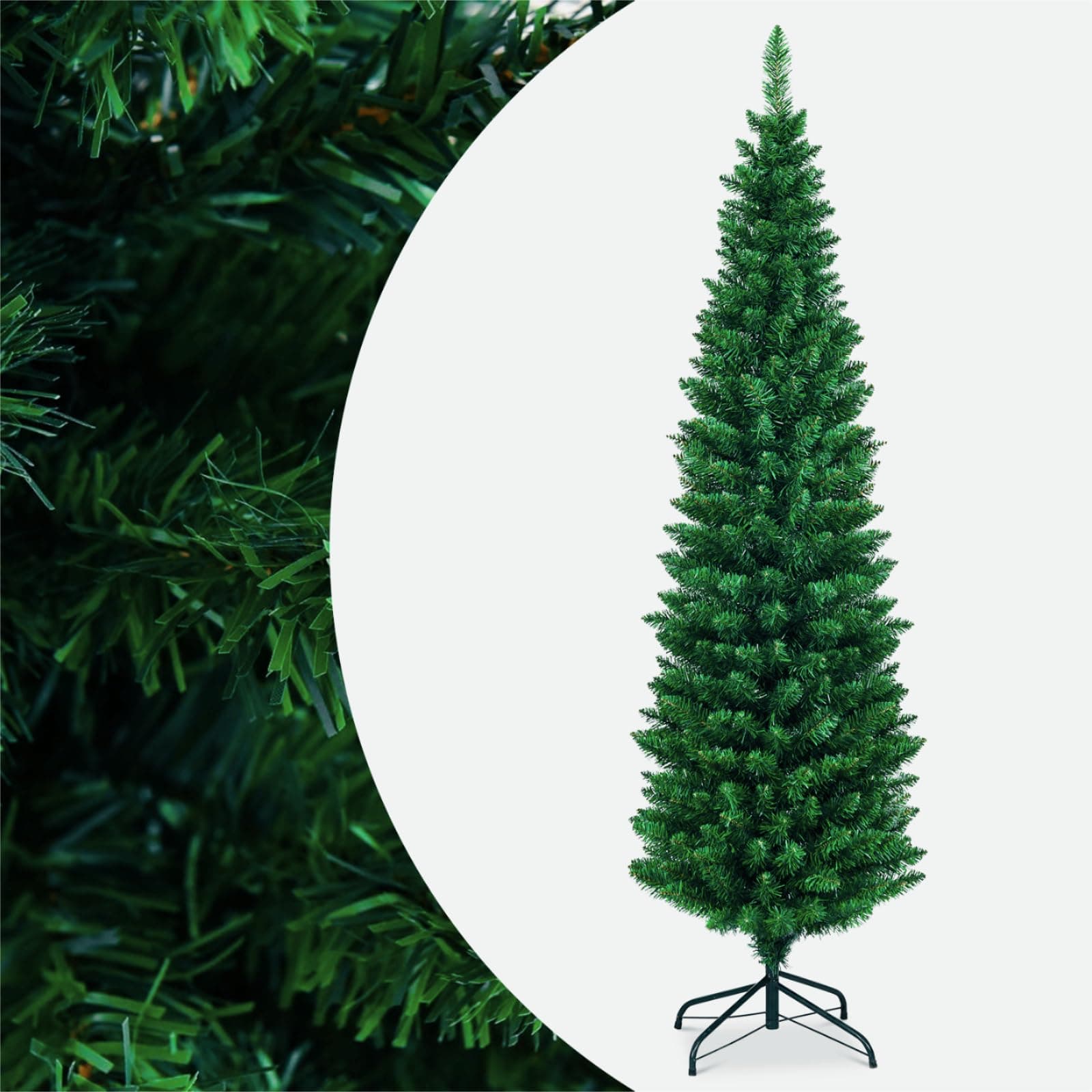 5FT/6FT/7FT/8FT Artificial Slim Pencil Christmas Tree, Traditional Pine Xmas Tree with Metal Stand, Decorative Pine Tree for Home, Office, Shop and Hotel (8FT/2.4M)
