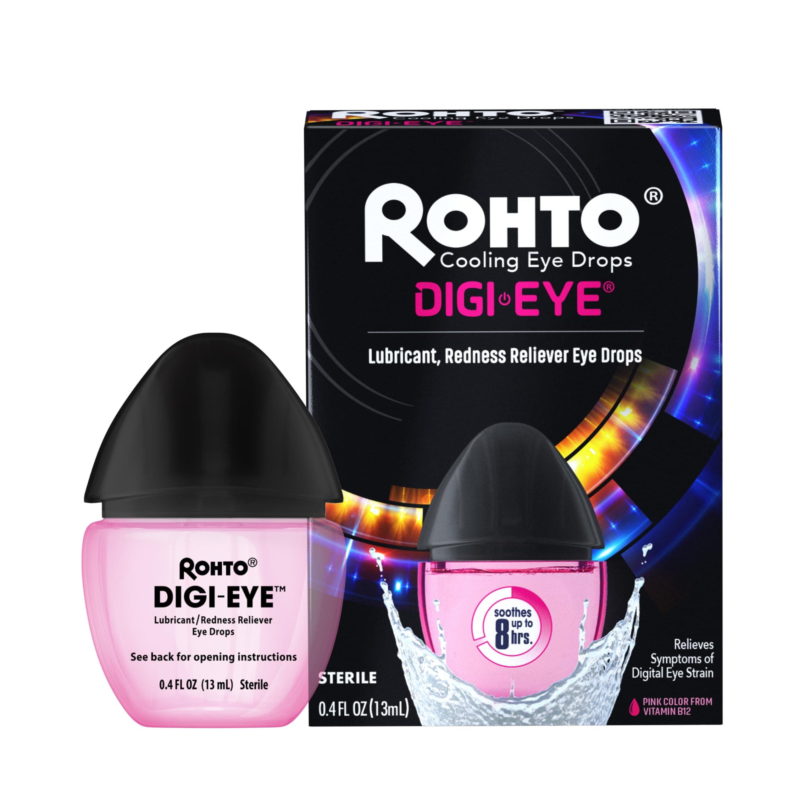 Rohto Digi-Eye Drops for Digital Eye Strain Relief, Long-Lasting Cooling and Soothing Formula for Red Tired Eyes, 0.4 fl oz, 2 Count
