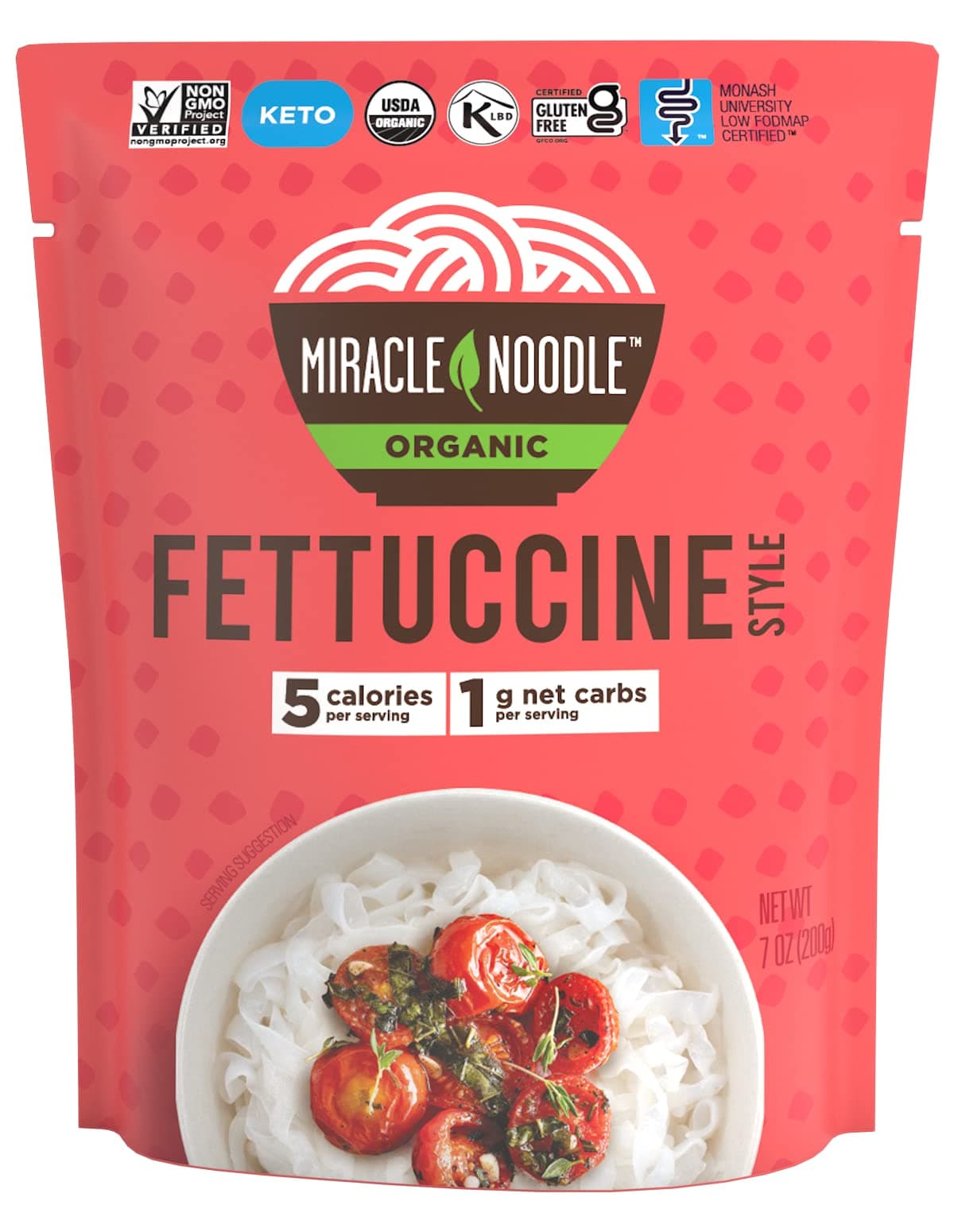 Miracle Noodle Organic Ready To Eat Fettuccine Noodles, Low Calorie, Vegan Friendly, Kosher, Keto & Paleo, USDA Certified Organic, Gluten Free & Non-GMO, 7 Ounce (Pack of 6)
