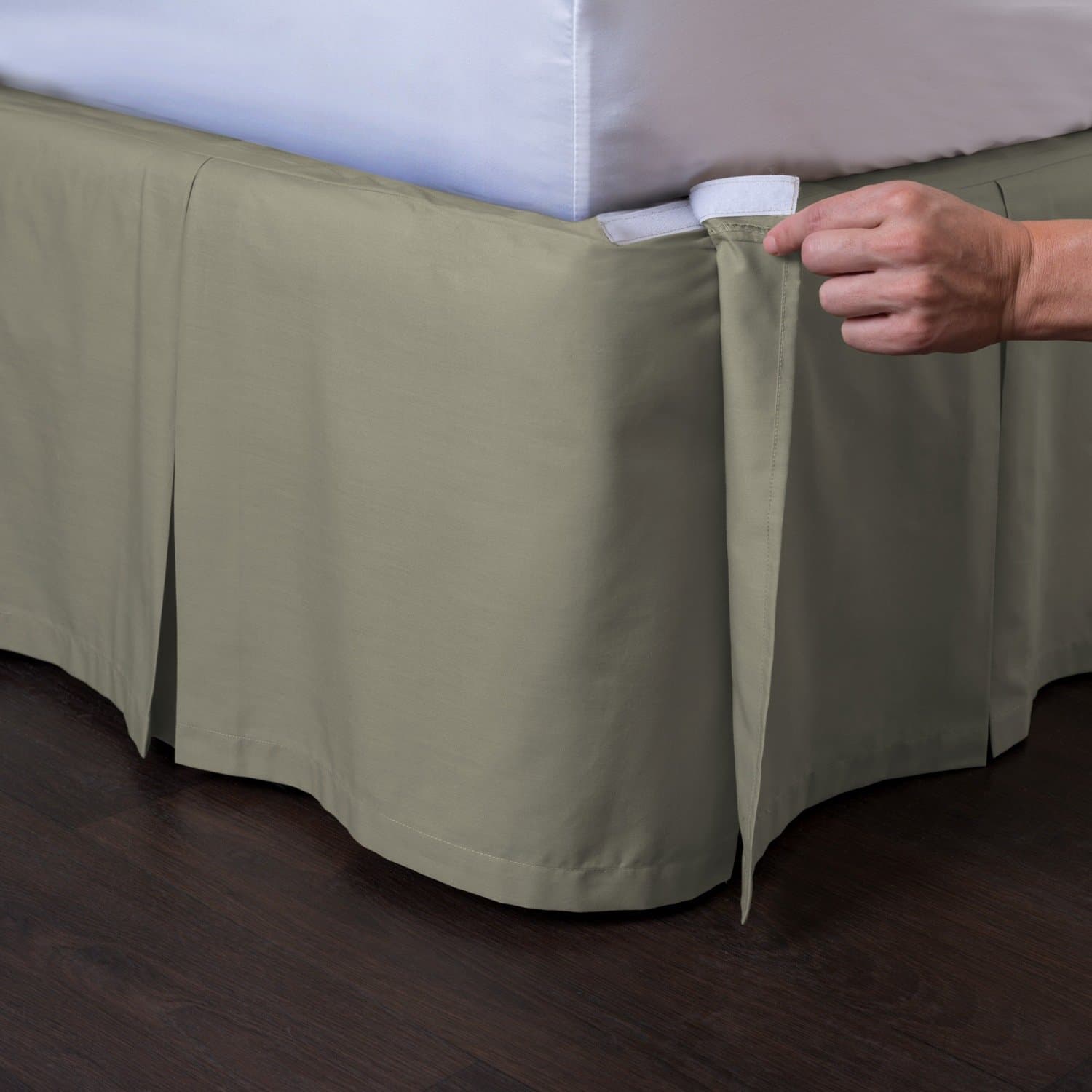 Ashton Detachable Bedskirt (Queen Size, Sage, 21" Drop) - Easy on/Easy Off Pleated Bed Skirt - by ShopBedding