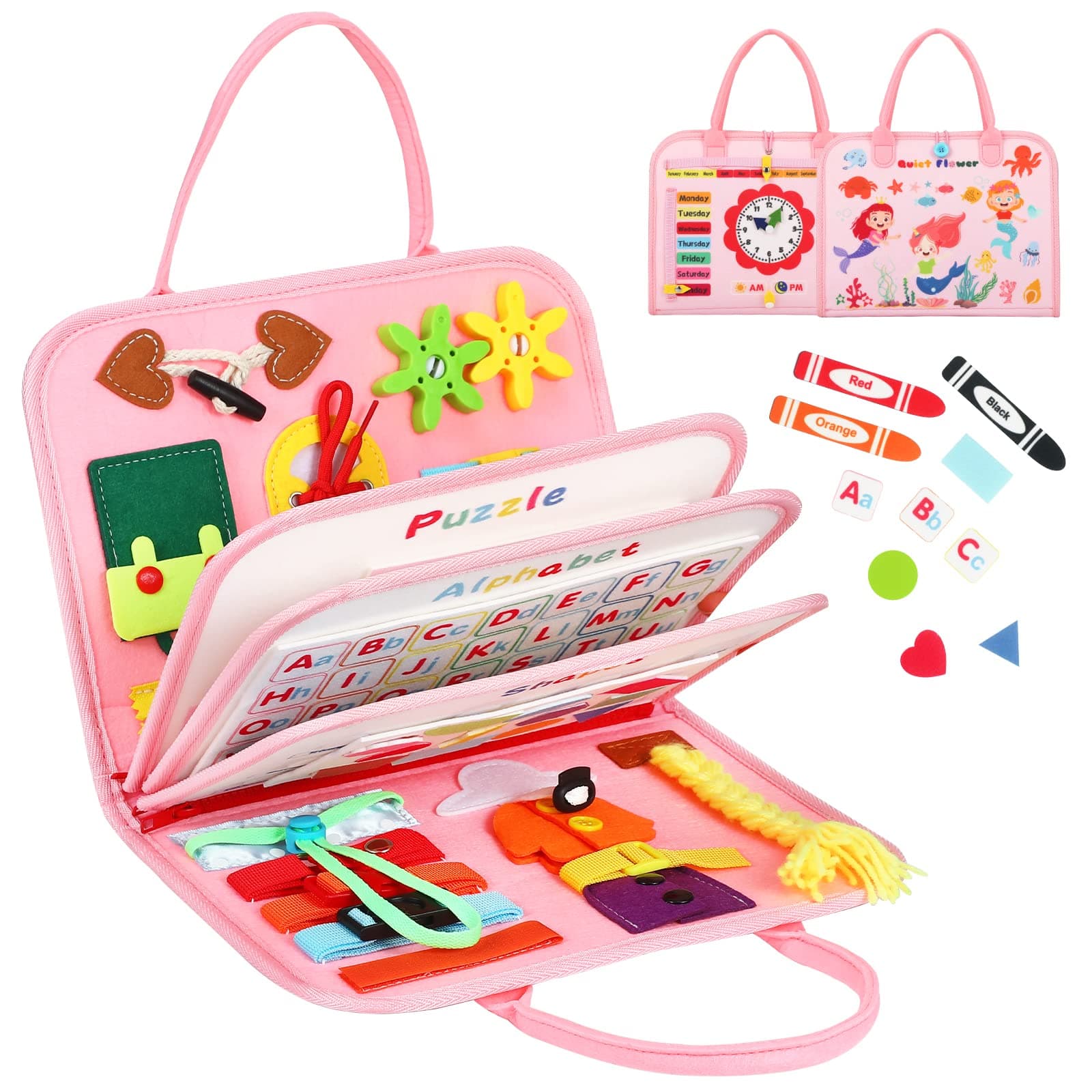 8 in 1 Toddler Busy Board for 1 Years Old, Montessori Toy Busy Book for Toddlers 1-3 Educational Sensory Toy Activity Basic Motor Skills, Kid Travel Essential 2-4 Yr Birthday Easter Gift for Girl