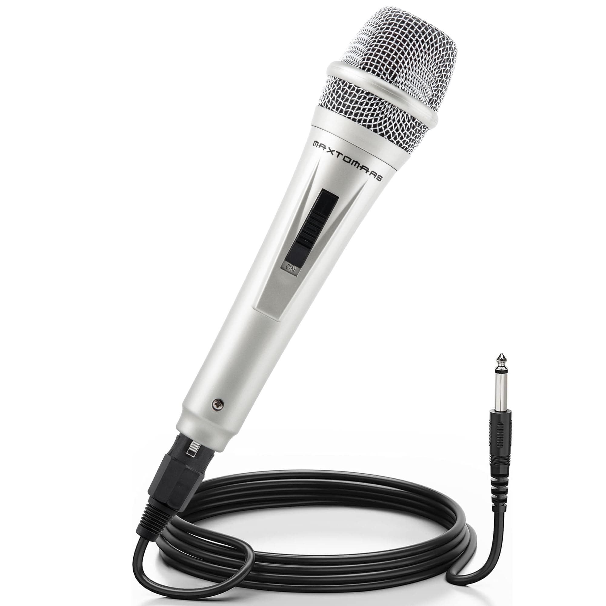 Adamantite Dynamic Karaoke Microphone for Singing, Handheld Wired Microphone, 13ft Cable and Magnetic Switch, Perfect for Speakers, Karaoke Machines, Amplifiers, Mixers (Silver)