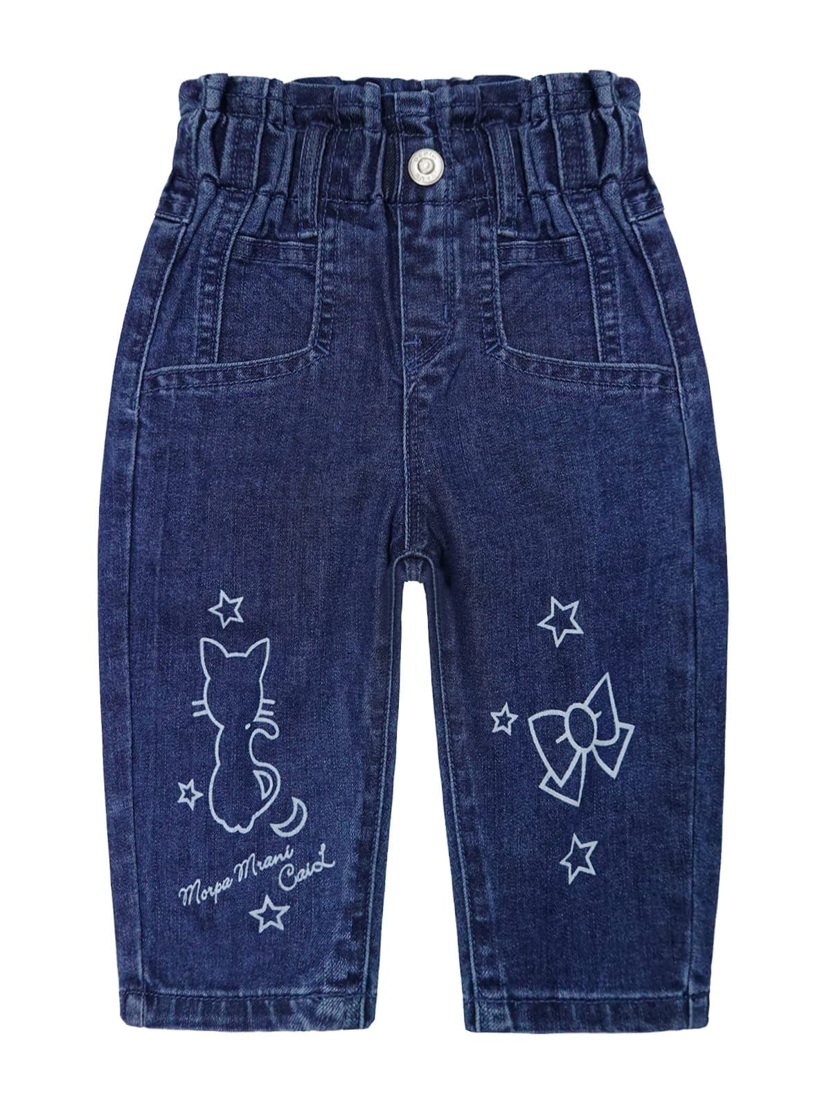 KIDSCOOL SPACE Baby Little Girl Jeans,Paperbag Elastic Waist Cute Printed Denim Pants