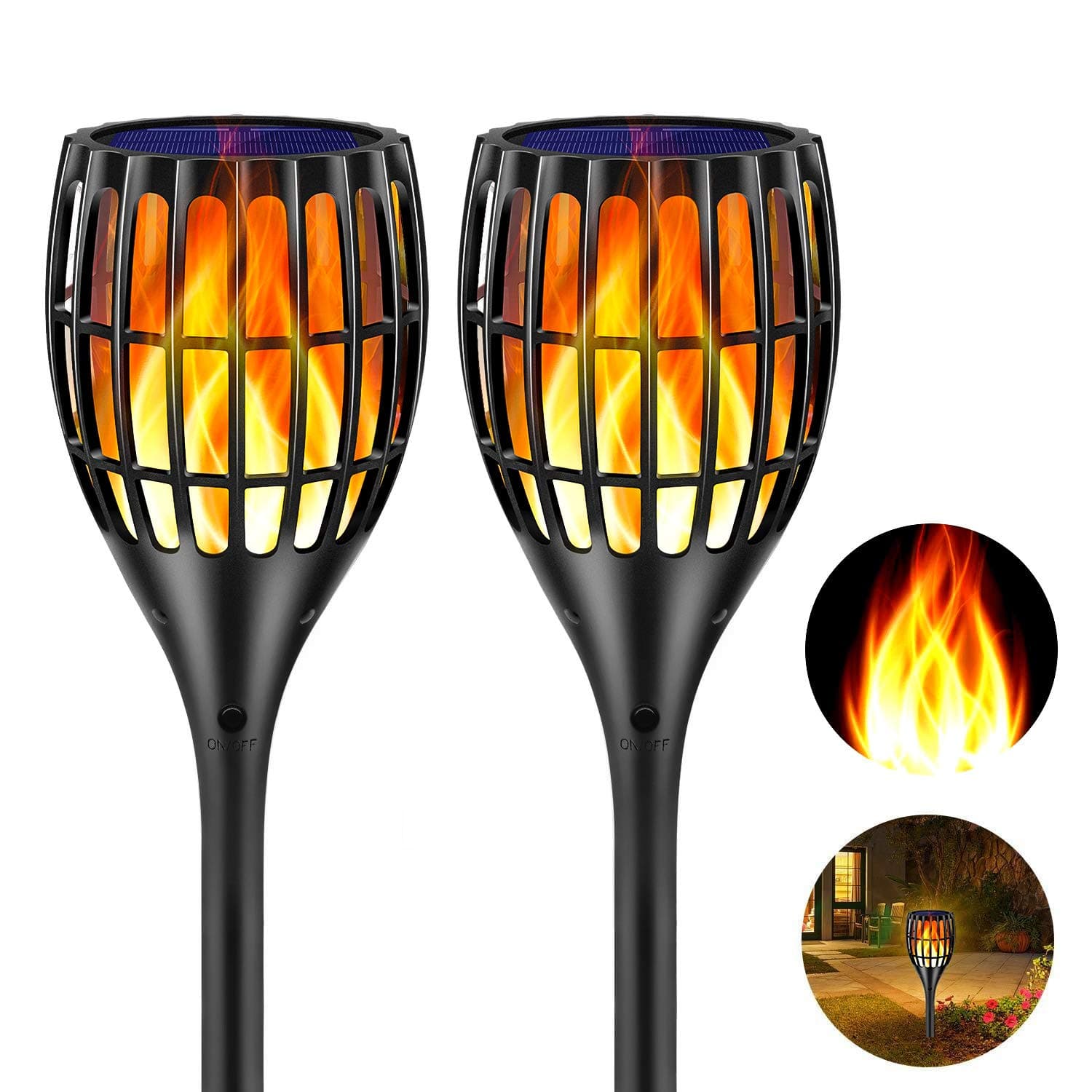 Solar Torch Flame Lights Waterproof Flickering Flames Lights 43" Solar Garden Lights Outdoor Landscape Decoration Lighting Dusk to Dawn Auto On/Off for Yard Garden Pathway, 2 Pack