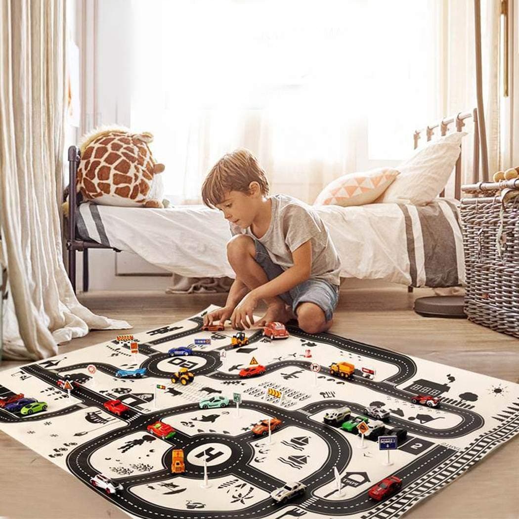 Kids Carpet Playmat Rug, Fanxis City Life Great for Playing with Cars and Toys - Play, Learn and Have Fun Safely - Children Educational Road Traffic Play Mat, for Bedroom Play Room Game Safe Area