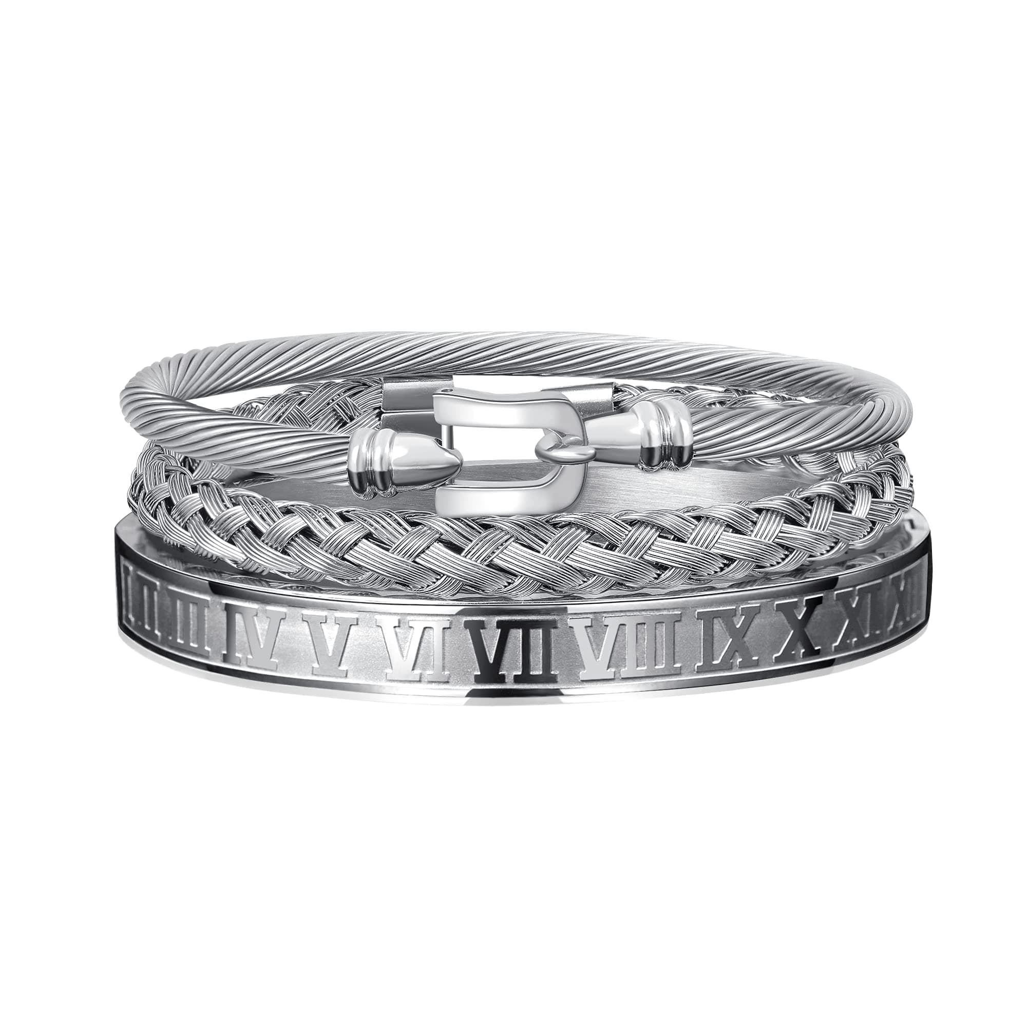 WFYOU 3PCS Stainless Steel Bracelets for Men Gold Roman Numeral Bangle Bracelet Twisted Cable Bracelet Adjustable Cuff Bracelet Mens Luxury Jewelry Bracelets Gifts