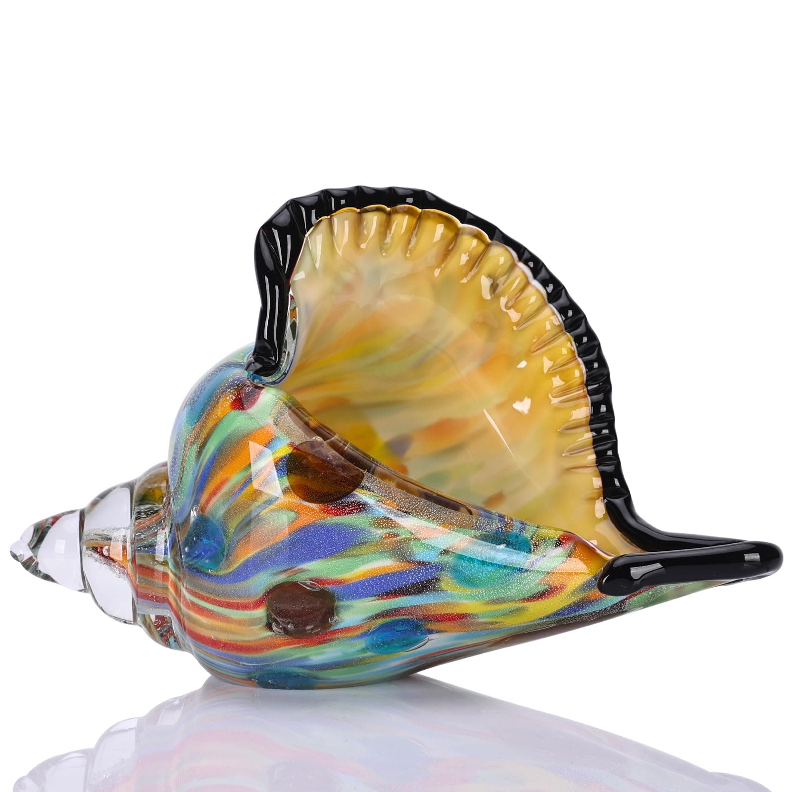 DOVDOV Hand Blown Glass Conch Statue, Blown Glass Art, Colorful Home Decor for Coastal Style Beach Decor Living Room Bedroom Console TV Cabinet entryway Desktop Decor Small Ornaments.