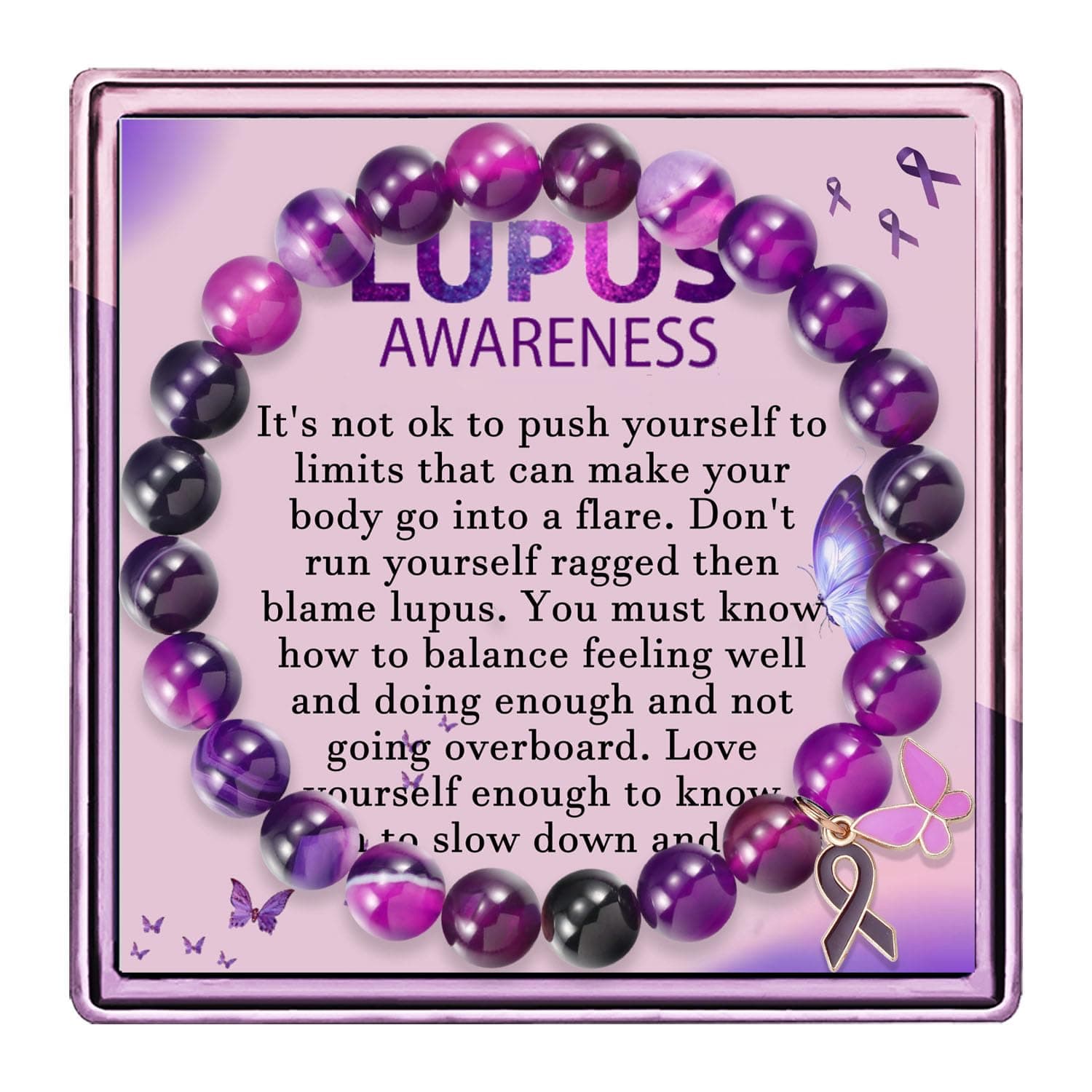 LIFORLOVE Lupus Awareness Bracelet - Purple Ribbon Gift for Lupus Awareness