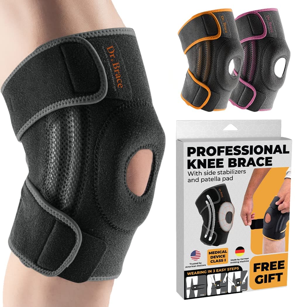 Dr. Brace ELITE Knee Brace with Side Stabilizers & Patella Gel Pads for Maximum Knee Pain Support and fast recovery for men and women-Please Check How To Size Video (Mercury, Medium)