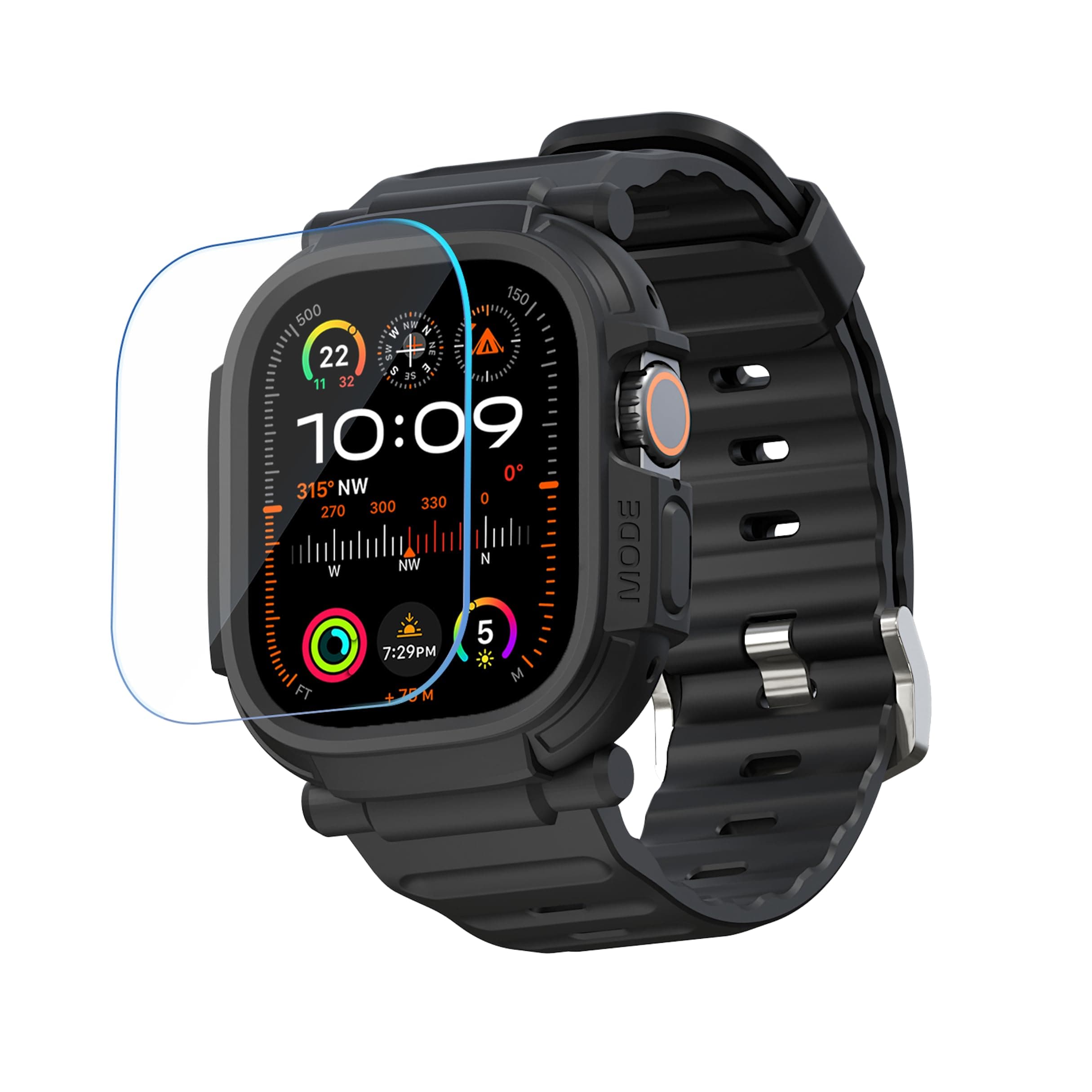 elkson Band Case for 49mm Apple Watch Ultra 3/2/1 with Screen Protector Tempered Glass, Quattro Pro Series Rugged for iWatch Strap, Military Grade Durable Protective Bumper Cover, Shockproof, Black