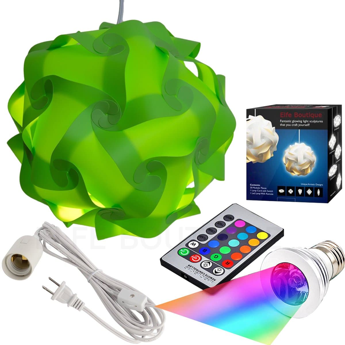 Puzzle Lights Kit, Modern Jigsaw Puzzles Lamp with 12 Feet Cord and Remote Control 16 Color Changing LED Light Bulb Kit, Large Size (Green)