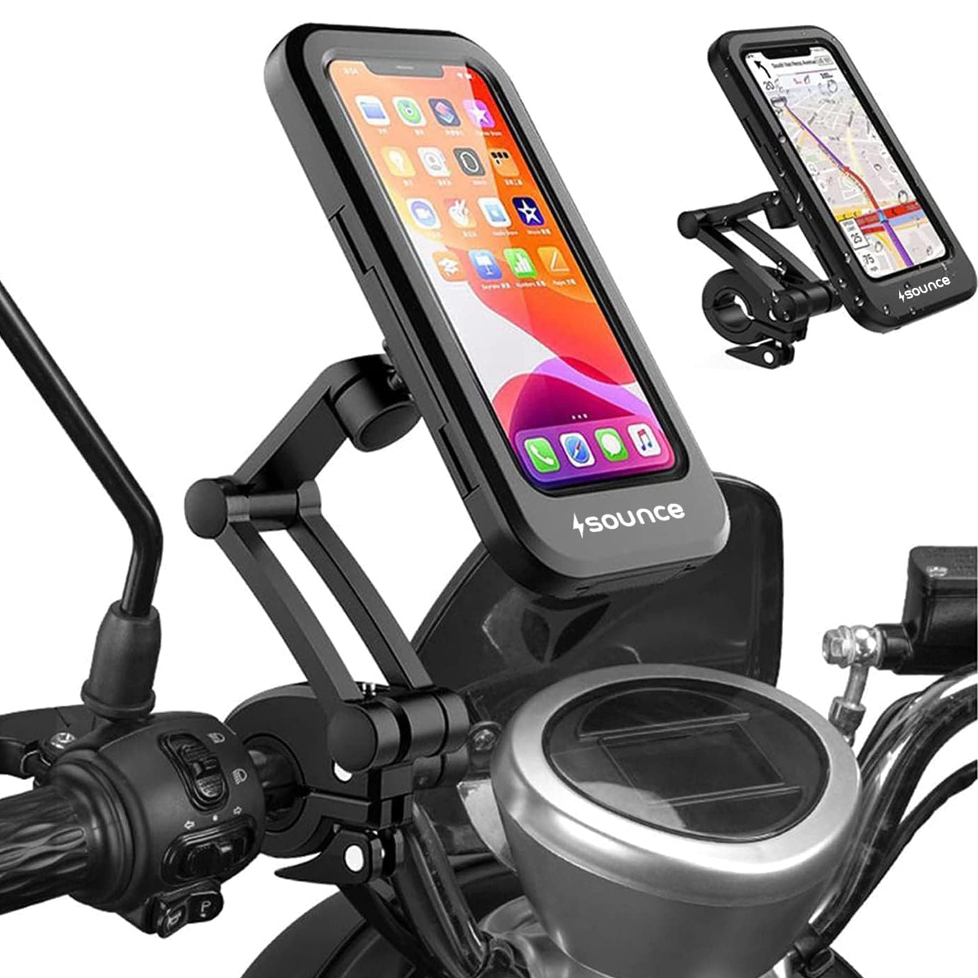 Waterproof Bike Mobile Phone Holder for Handlebar – 360° Rotation, Sensitive Touch Screen, IPX6 Waterproof Case for Smartphones 4.7"–7.2", Compatible with iPhone, Samsung, and All Phones
