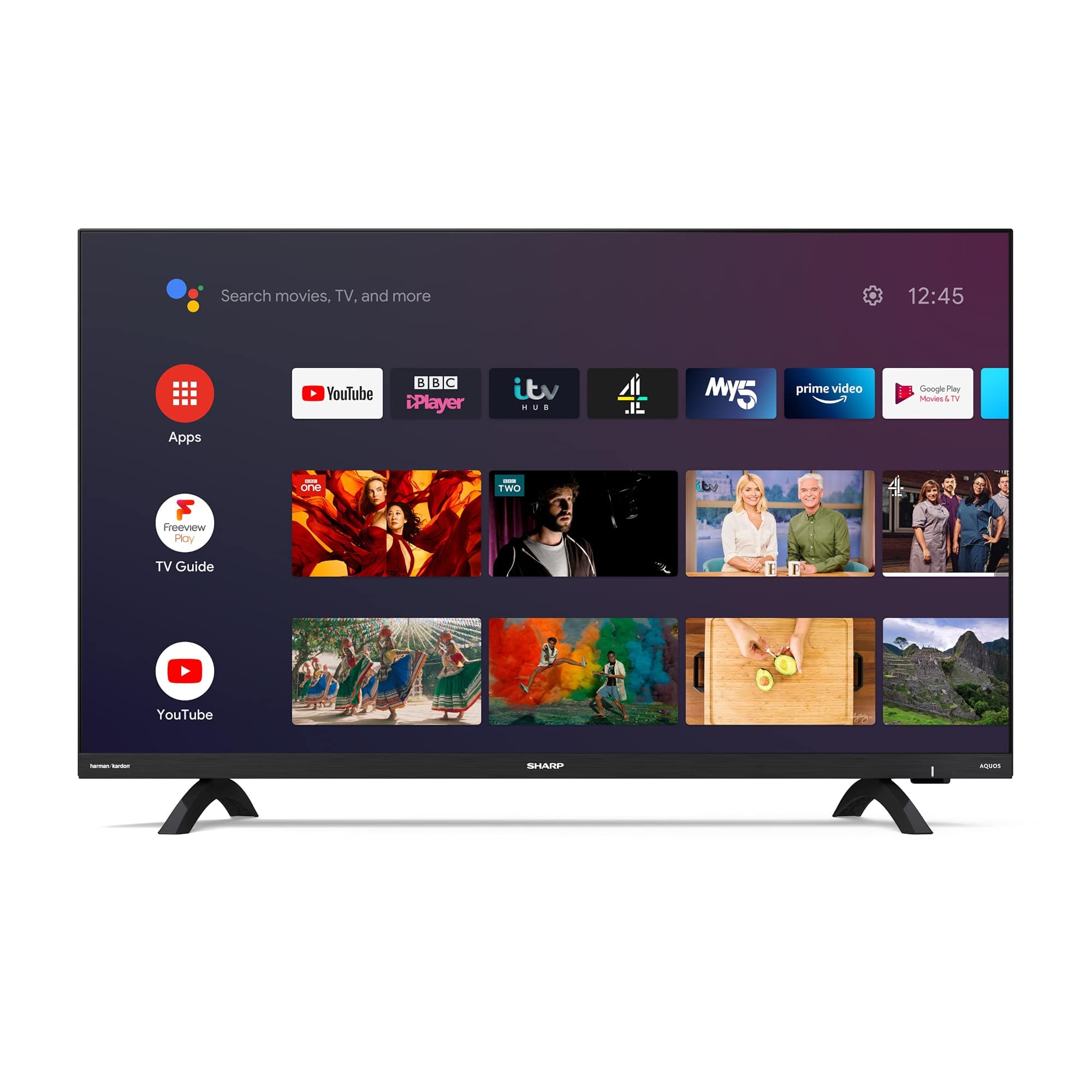 Sharp 32DI2KA Frameless 32 inch Smart Android TV with Freeview HD, Google Assistant, Google Chromecast, 3 x HDMI, 3 x USB and Bluetooth Black, 1T-C32DI2KL2AB
