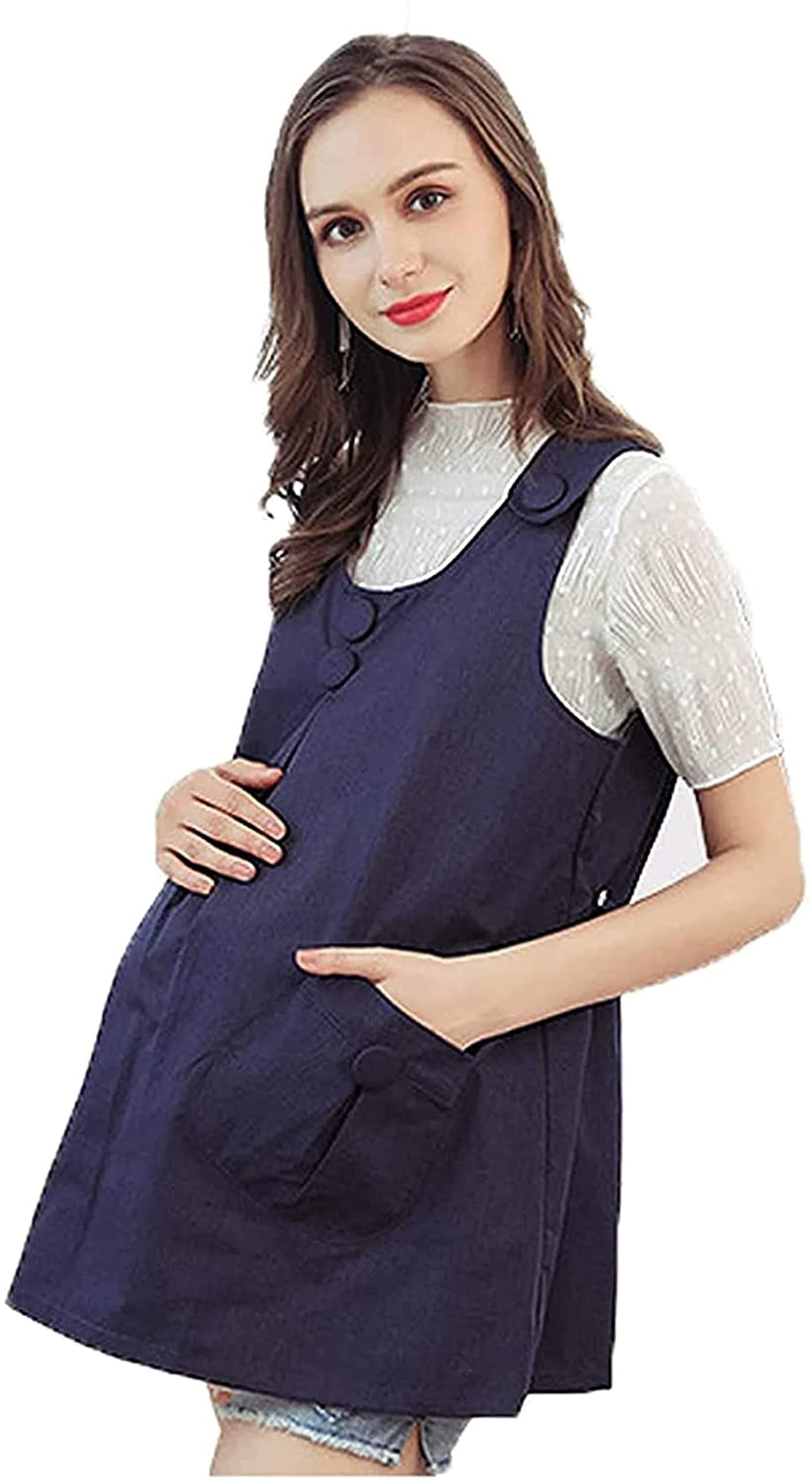 ADSWIN EMF Anti-Radiation Maternity Clothes Pregnancy Radiation Shielding Maternity Apron Dress WiFi 5G Anti-Radiation Shield (Color : Blue, Size : L)