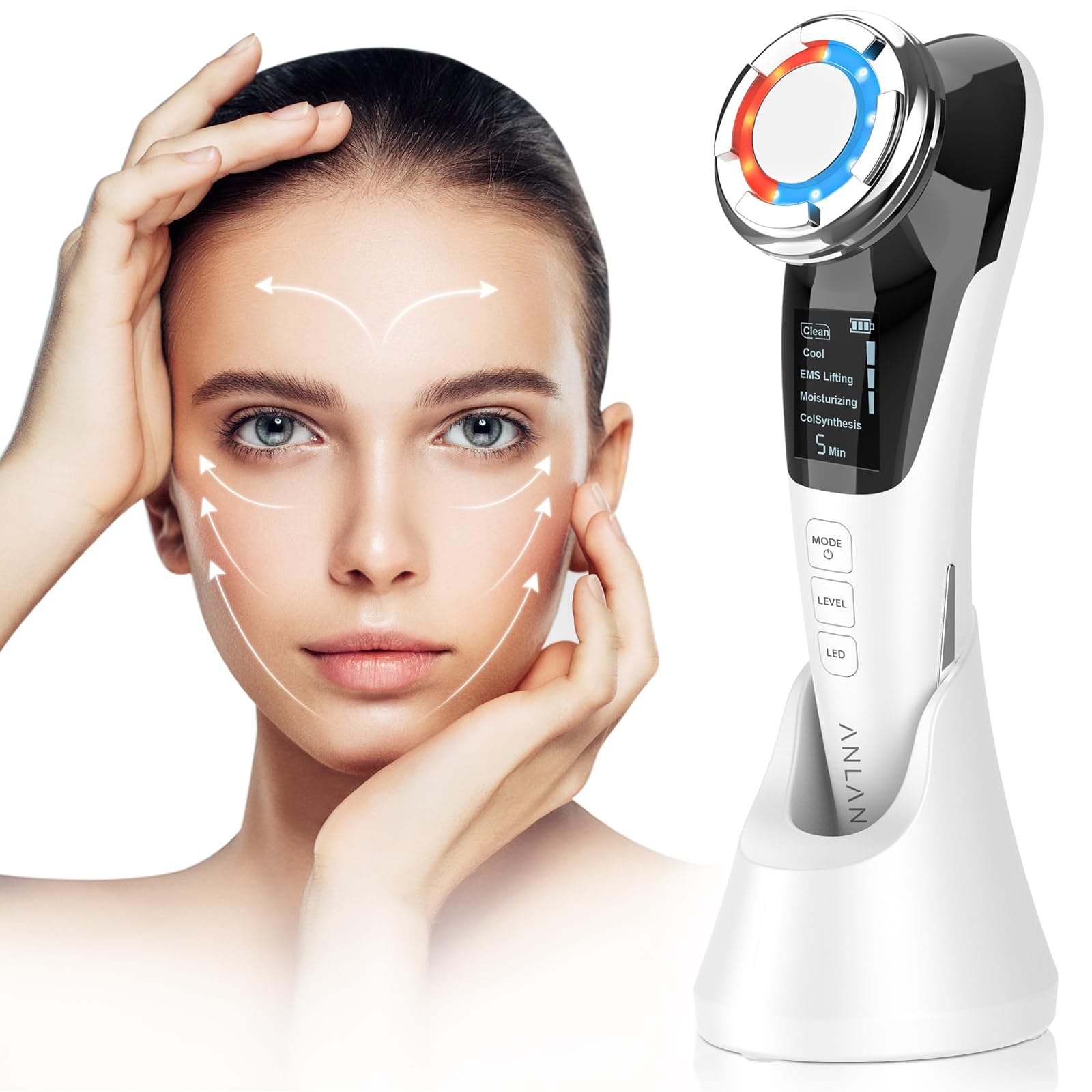 ANLAN Face Massager for Skin Care,Beauty Device Multi Anti-Wrinkle High-Frequency EMS Facial Lifting Toning with Red/Blue Machine,Skin Rejuvenation and Tightening