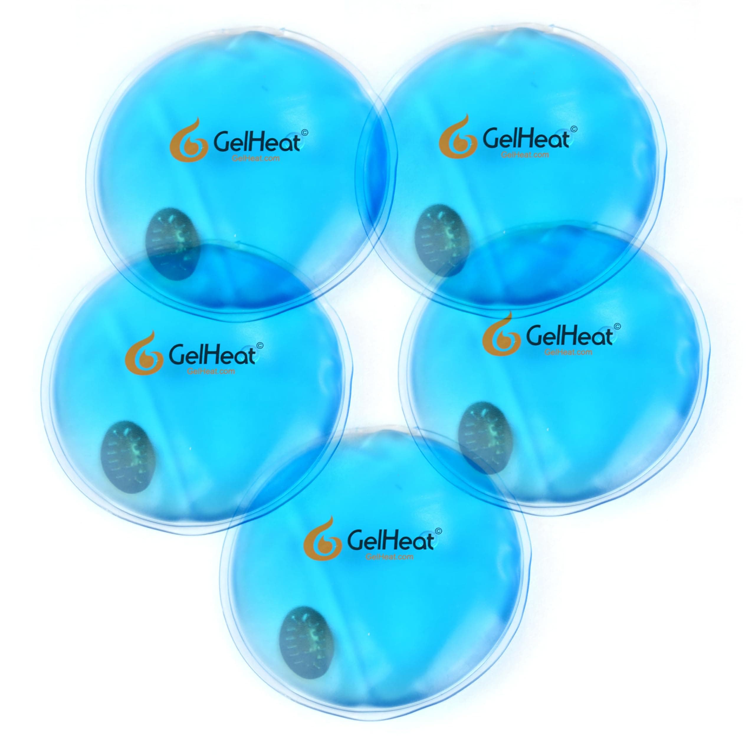 Pack of 5 GelHeat Instant Hand Warmers Round - Reusable Gel Click Heat Pads
