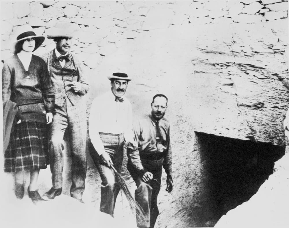 Howard Carter (1873-1939) Nenglish Archaeologist Lady Evelyn Herbert Her Father Lord Carnarvon Howard Carter And AR Callender At The Entrance To The Tomb Of King Tutankhamen In The Valley Of The Kings