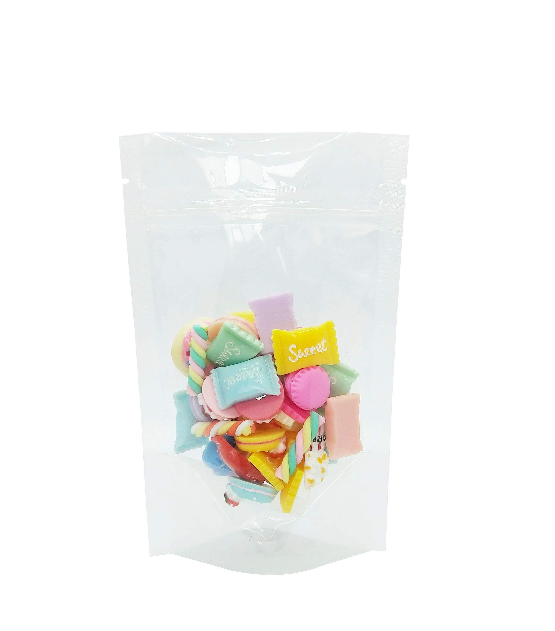 50 PCS Clear Stand-Up Plastic Storage Bag with Resealable Zip, Heat Sealable Reusable Pouch Packing Bag for Juice, Nuts, Beans and Tea Leaves (4.7"6.7")