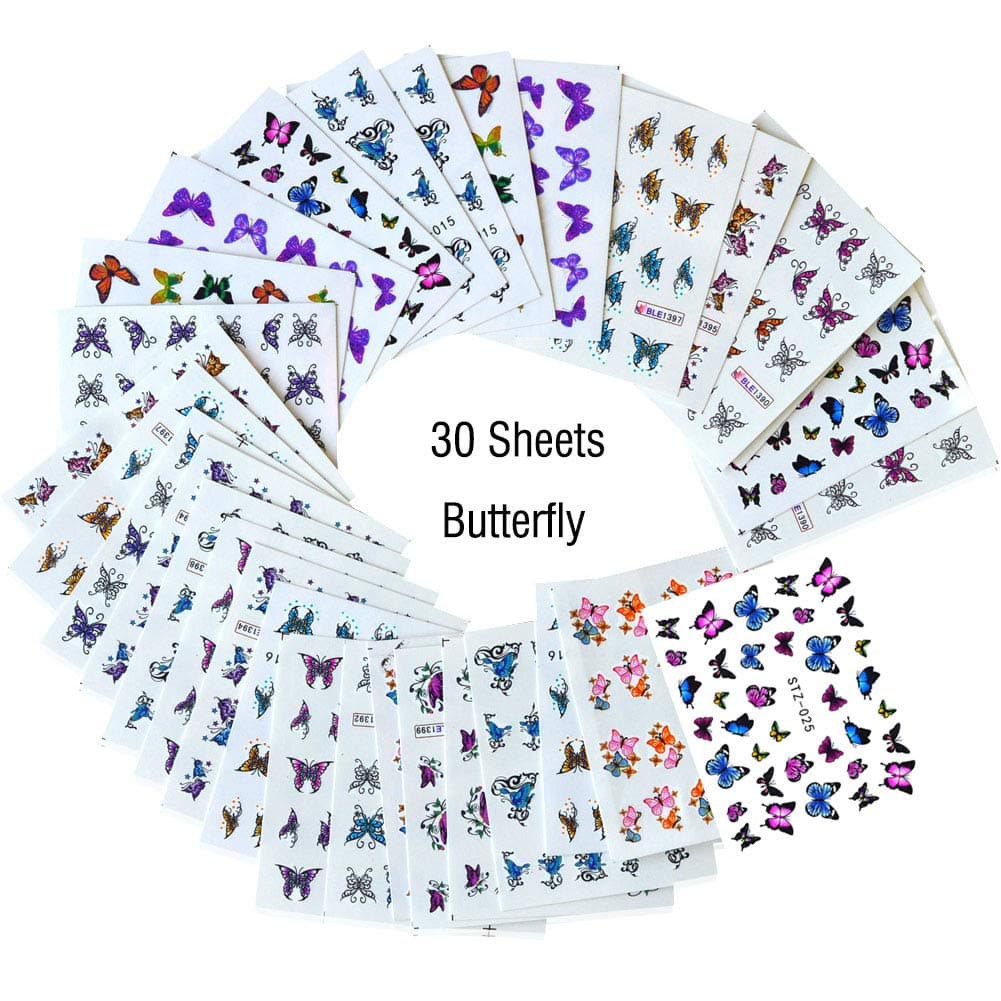Lookathot 30Sheets Nail Art Stickers Decals Butterfly Design Pattern Water Sky Star Foil Paper Printing Transfer DIY Decoration Tools Accessories