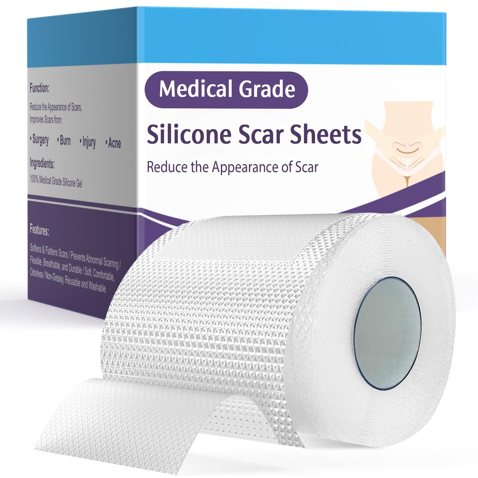 Clear Silicone Scar Sheets - 1.6" x 120" 3M Roll - Medical Grade Silicone Scar Tape, Extra Long Scar Tapes for C-Section, Tummy Tuck, Keloids, Surgical Scars, etc - 1 Pack