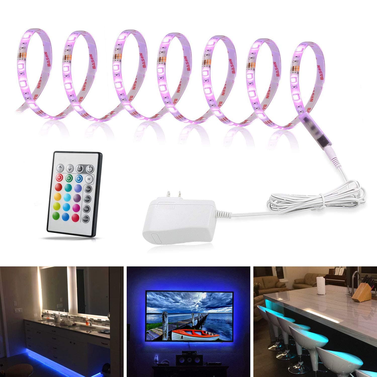LED Strip Lights, WOBANE 9.8ft Multi-Color Tape Light Kit with 24-Key Remote Control, LED Color Changing Lights for Bedroom, Room, Kitchen, Home Mood Lighting,DIY Decoration