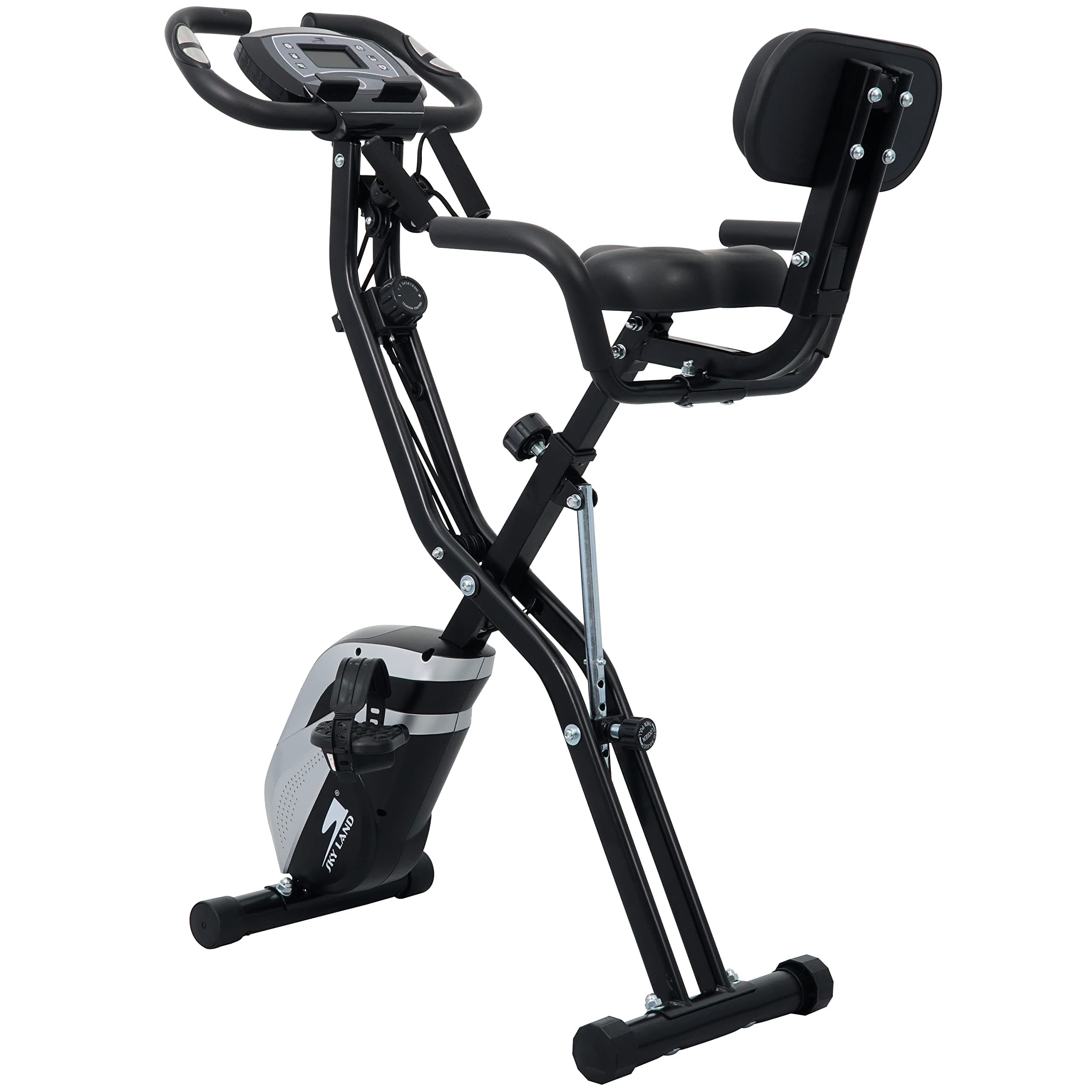 – SKY LAND Foldable Exercise Bike, 4-in-1 X-Bike for Indoor Cycling with Arm Resistance Bands, Stationary Fitness Bike with Digital LCD Monitor & 10-Level Adjustable Magnetic Resistance EM-1549