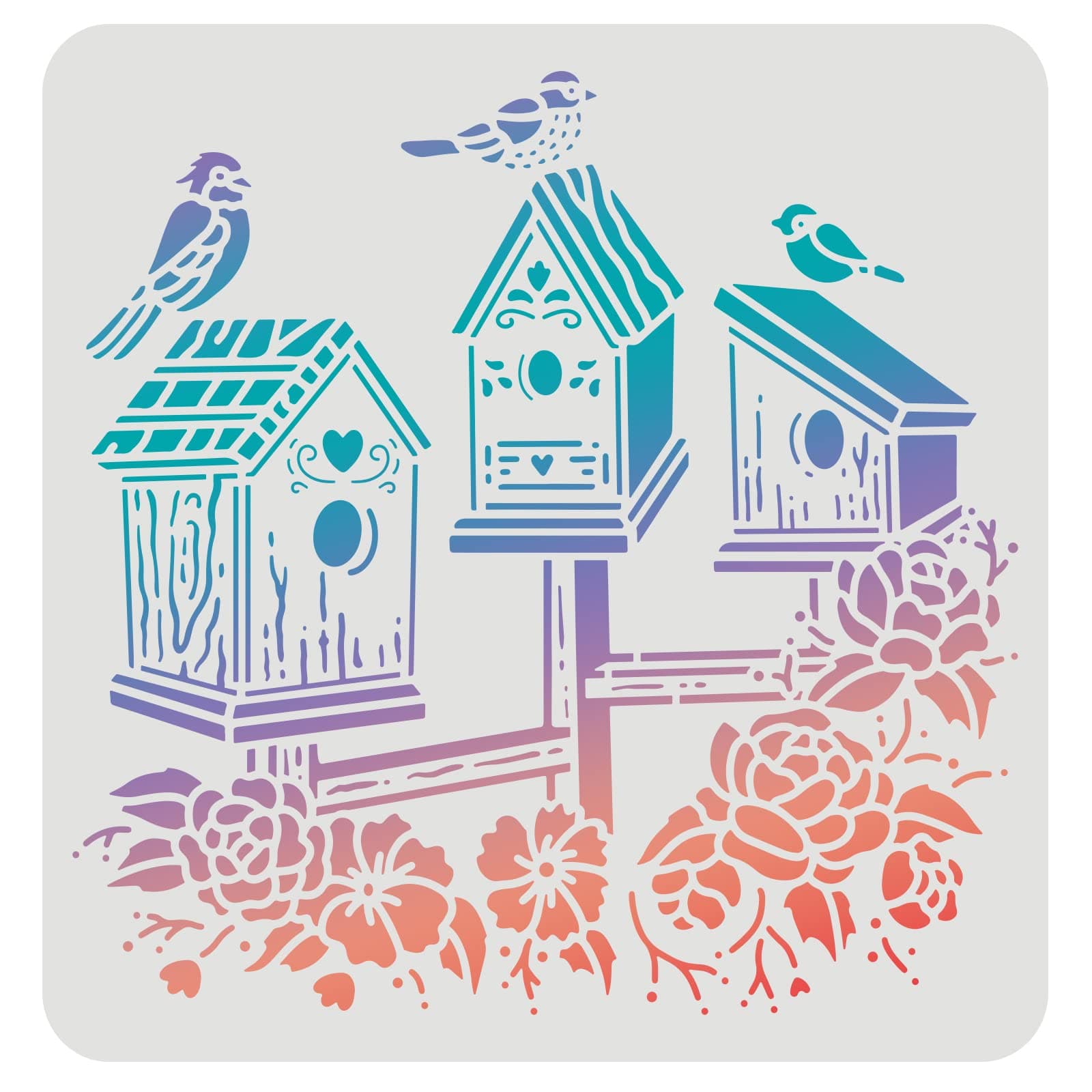 FINGERINSPIRE Bird House Drawing Painting Stencils Templates 30x30cm Square Birdhouse Stencils Decoration Plastic Bird Stencil for Painting on Wood, Floor, Wall, Fabric