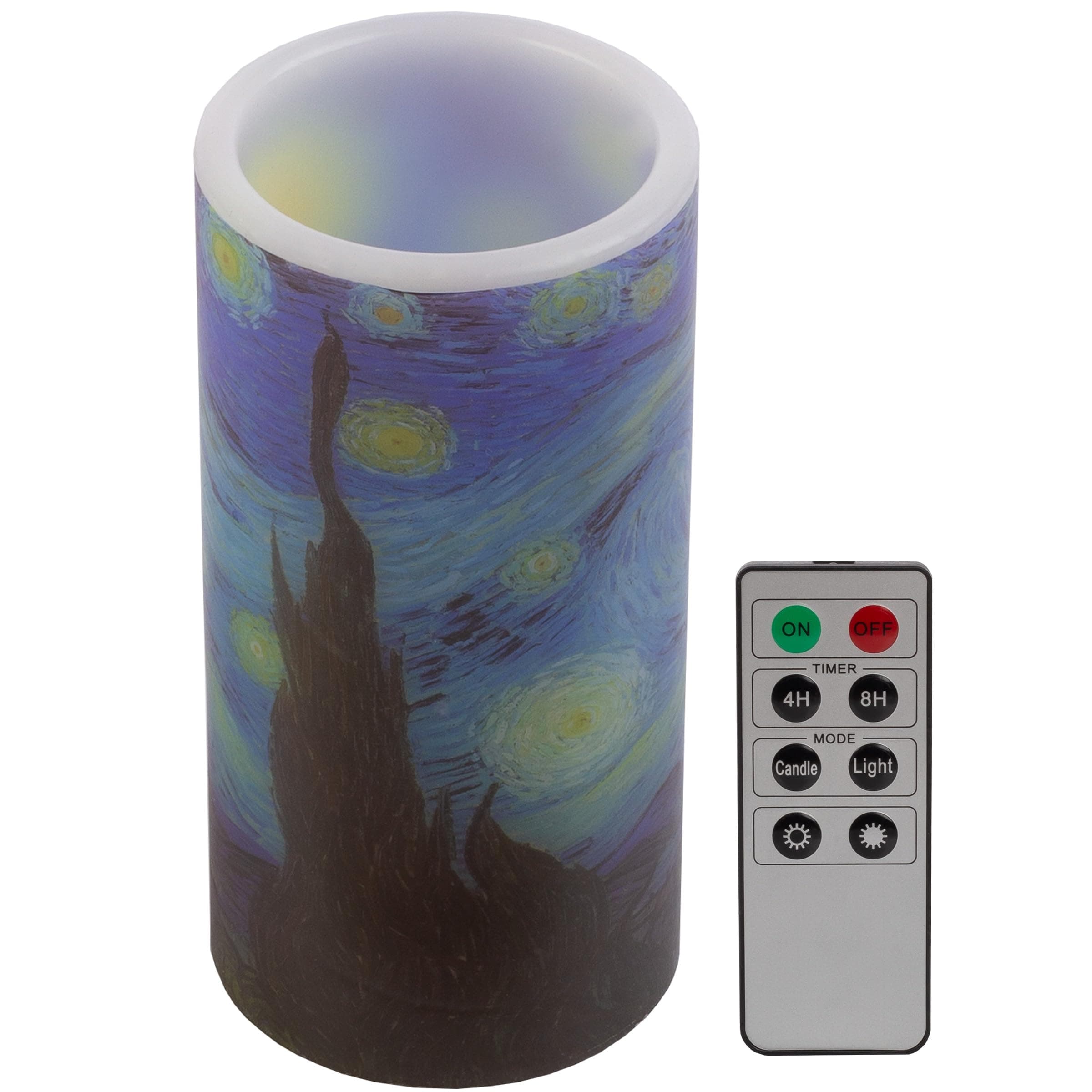 Lavish Home Flameless Candle - Van Gogh Starry Night Battery Operated LED Candle with Remote and Flickering Light - Candles for Décor