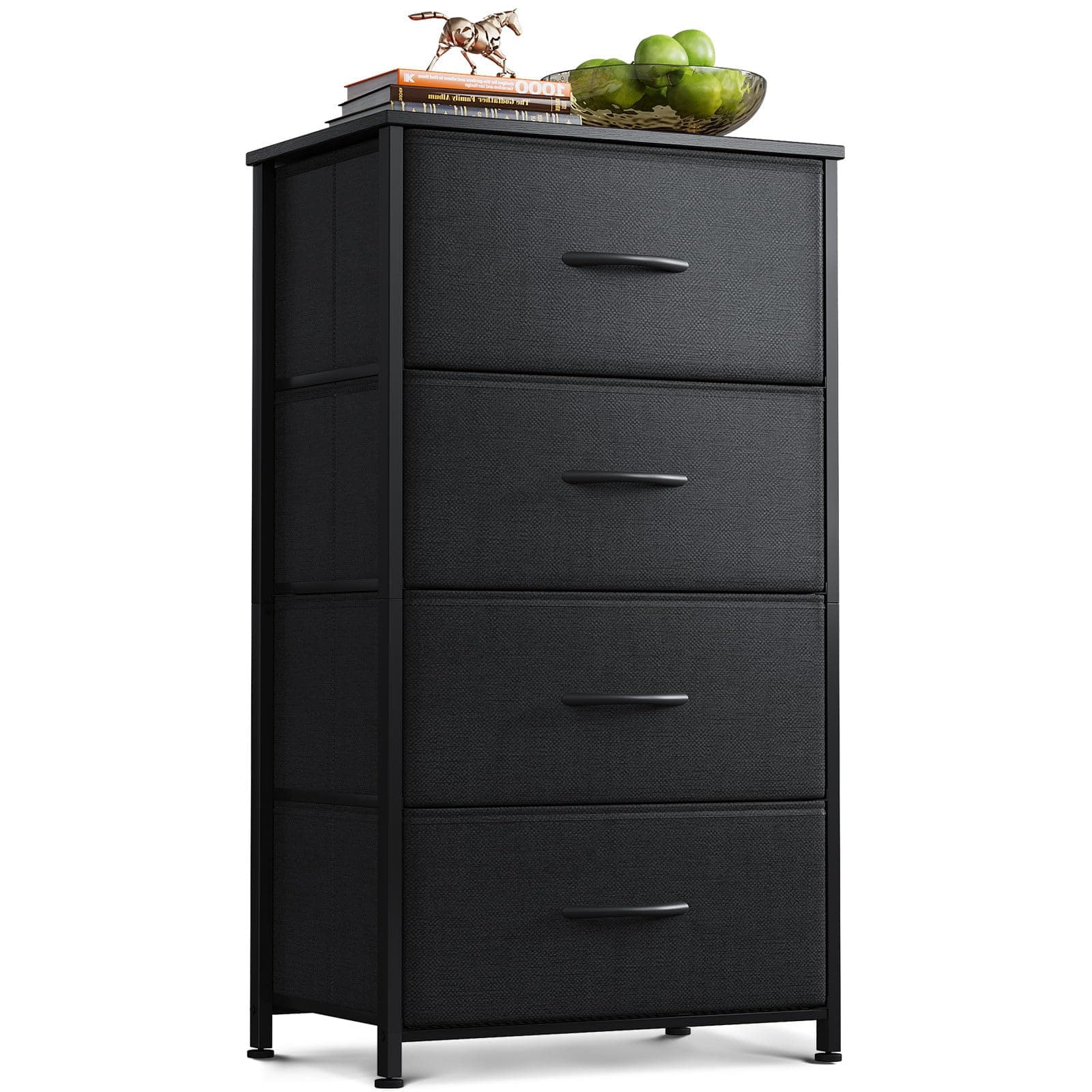 AODK Dresser for Bedroom with 4 Storage Drawers, Small Dressers Chest of Drawers Fabric Dresser with Sturdy Steel Frame, Black