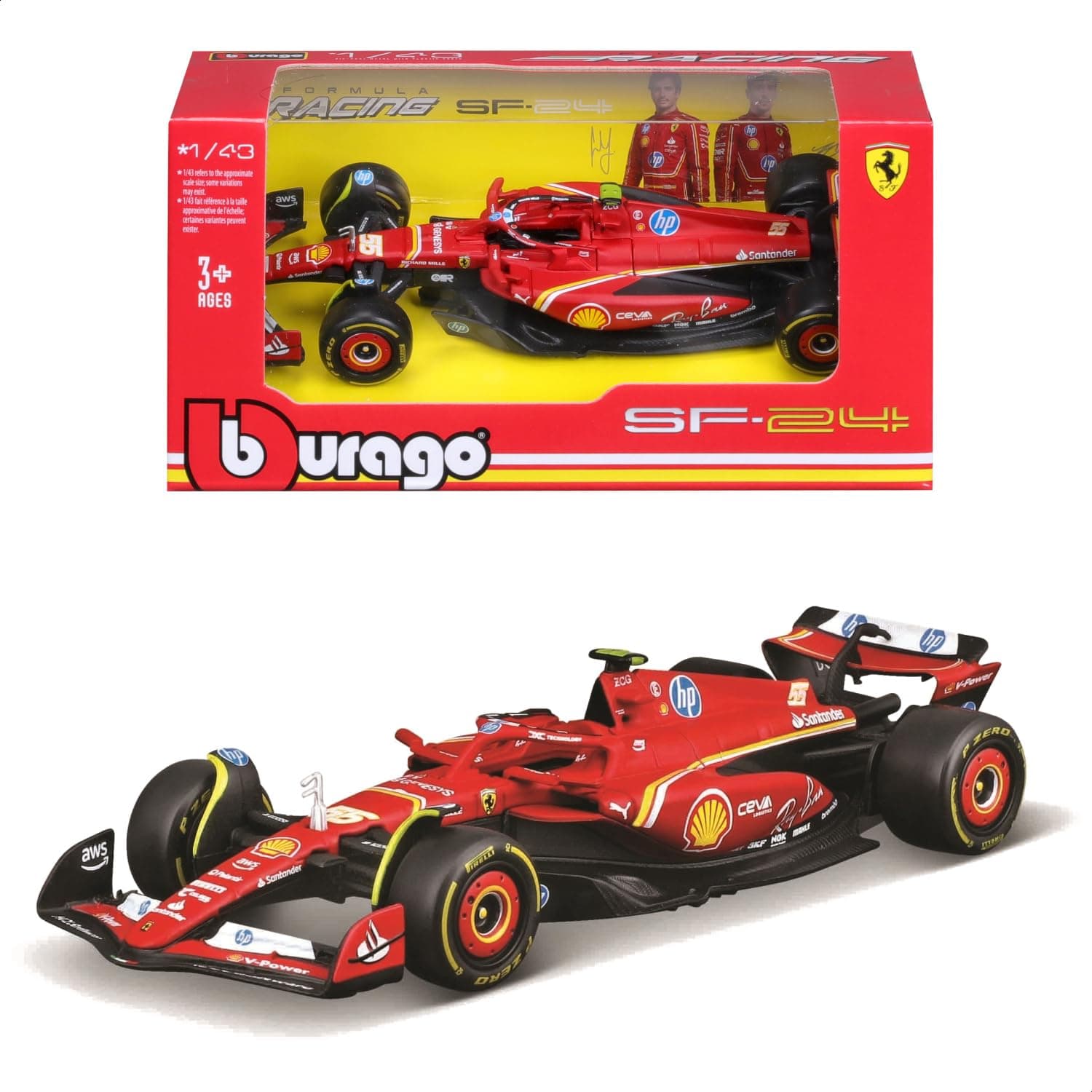 Bburago 18-36844 (#55) 2024 Model 1/43 F1 Ferrari SF-24#55 Carlos Signs/Races, Sports Car, Mini Car, Die-Cast Car, Finished Product